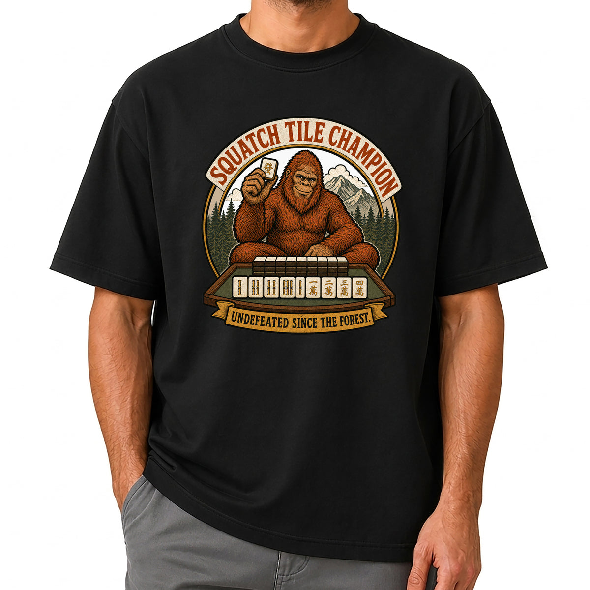 Squatch Tile Champion - Funny Bigfoot Mahjong T-Shirt