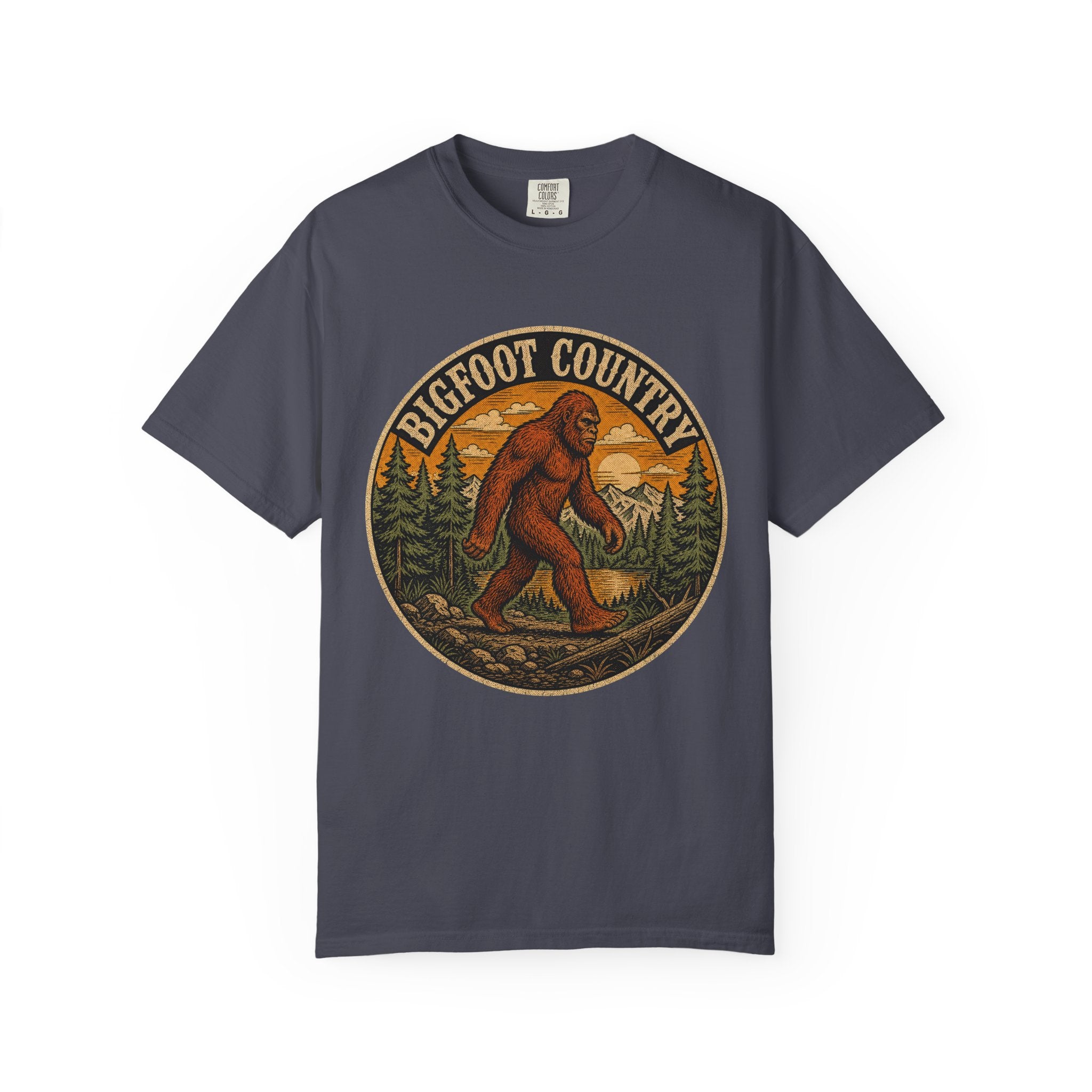 Bigfoot Country Vintage T-Shirt – Retro Sasquatch Forest Sunset Graphic Tee