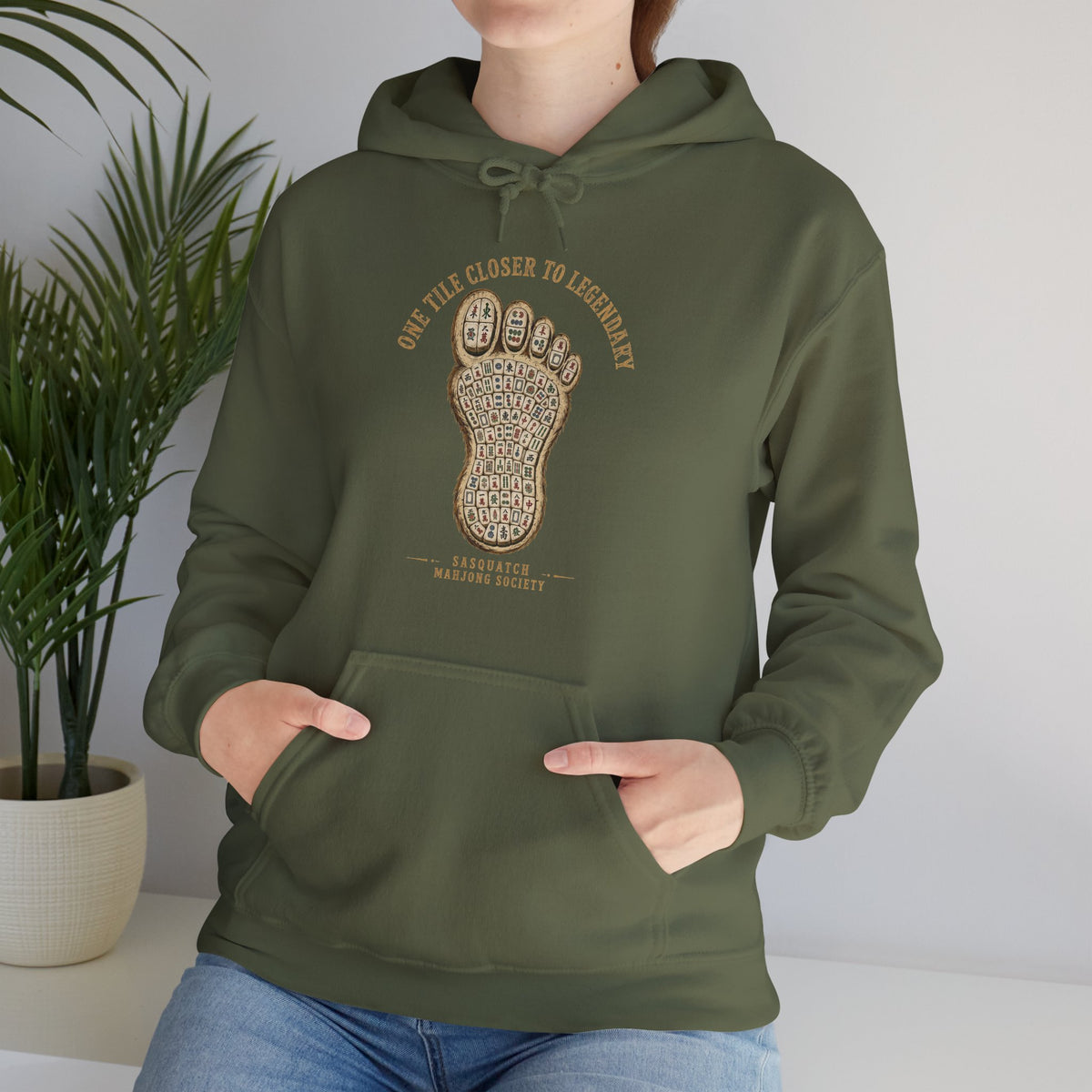 Squatch Footprint Tile - Vintage Bigfoot Mahjong Hoodie