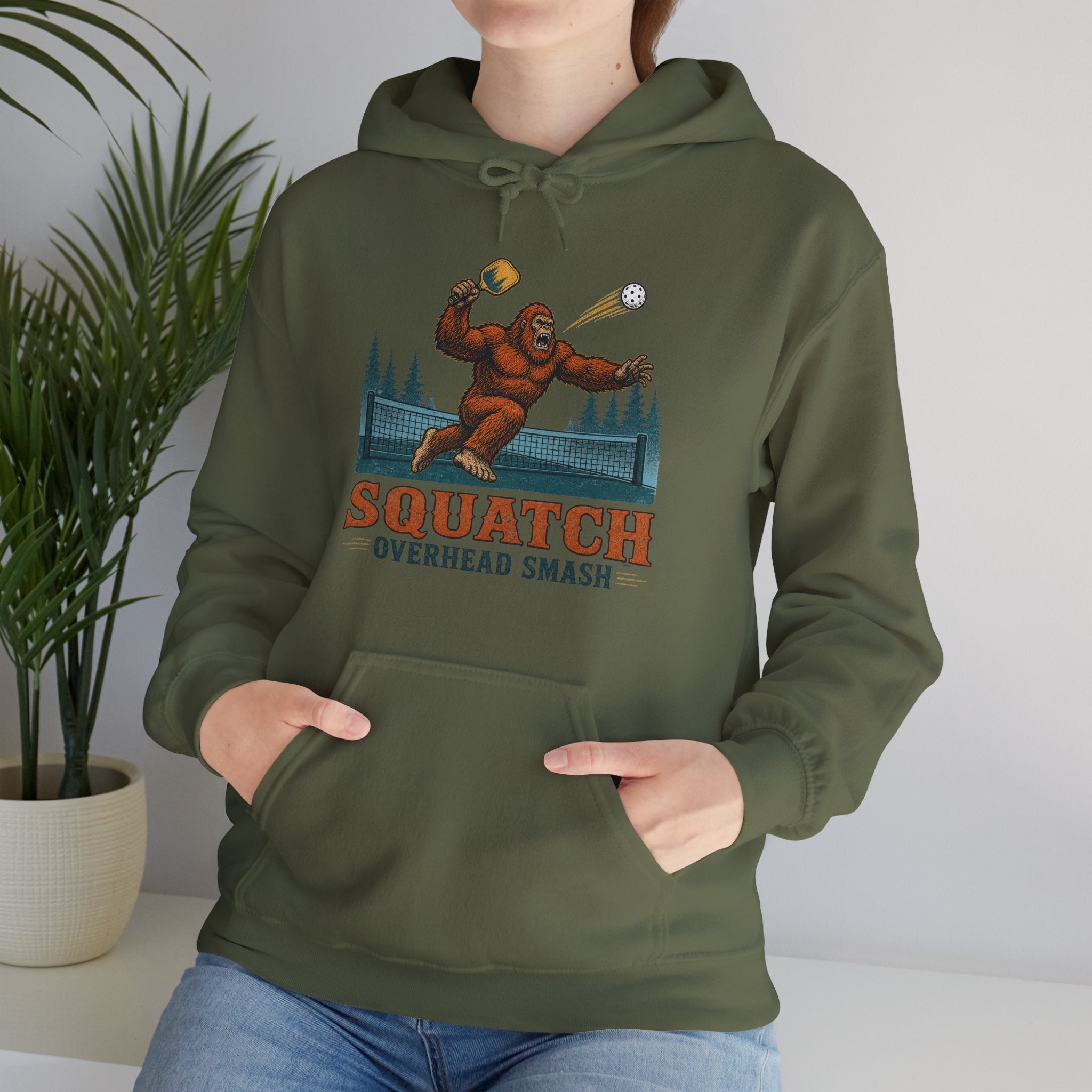 Squatch Overhead Smash Bigfoot Pickleball Hoodie