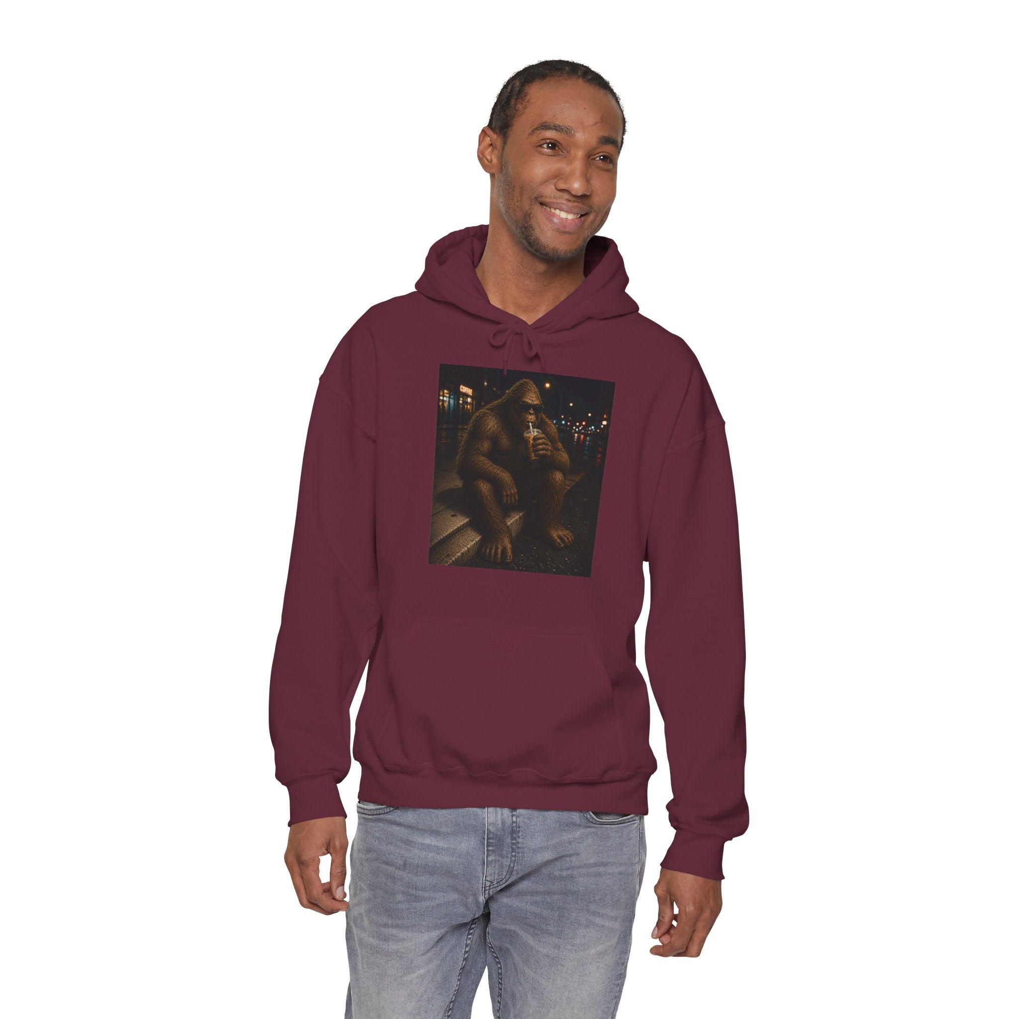 Bigfoot Coffee Hoodie – Cool Sasquatch Drinking Coffee Vintage