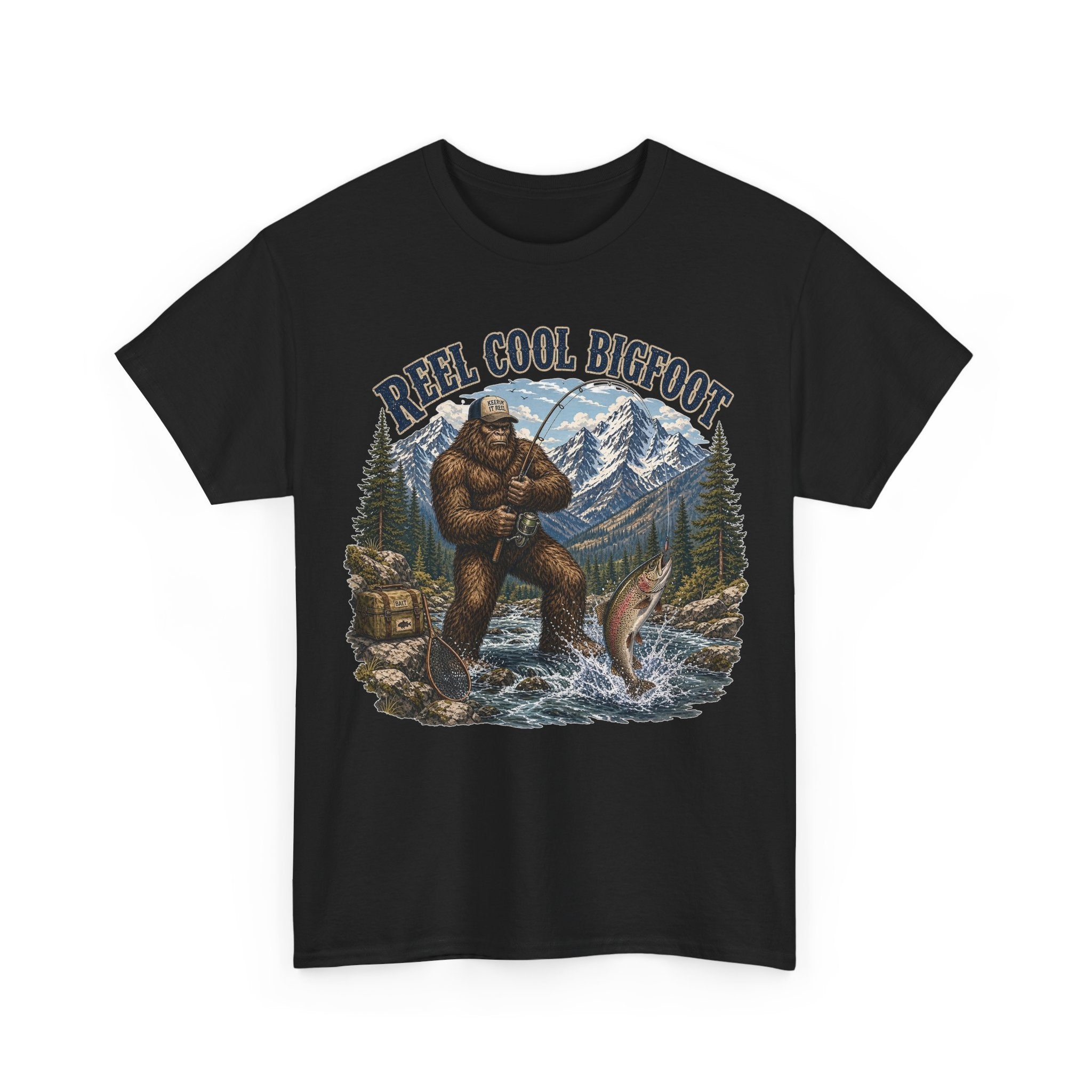 Reel Cool Bigfoot T-Shirt – Funny Fishing Mountain Graphic Tee