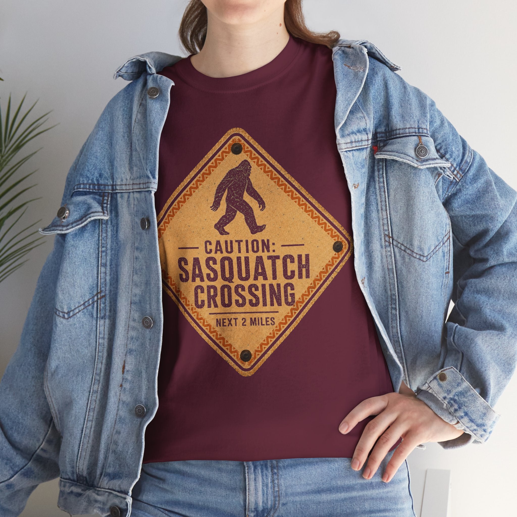 Sasquatch Crossing T-Shirt – Funny Retro Road Sign Bigfoot Graphic Tee