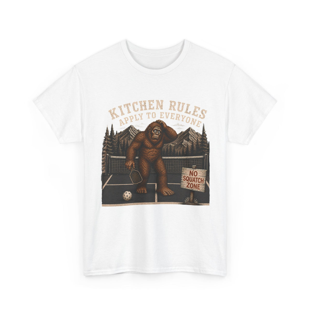 Kitchen Rules Apply to Everyone Bigfoot Pickleball T-Shirt