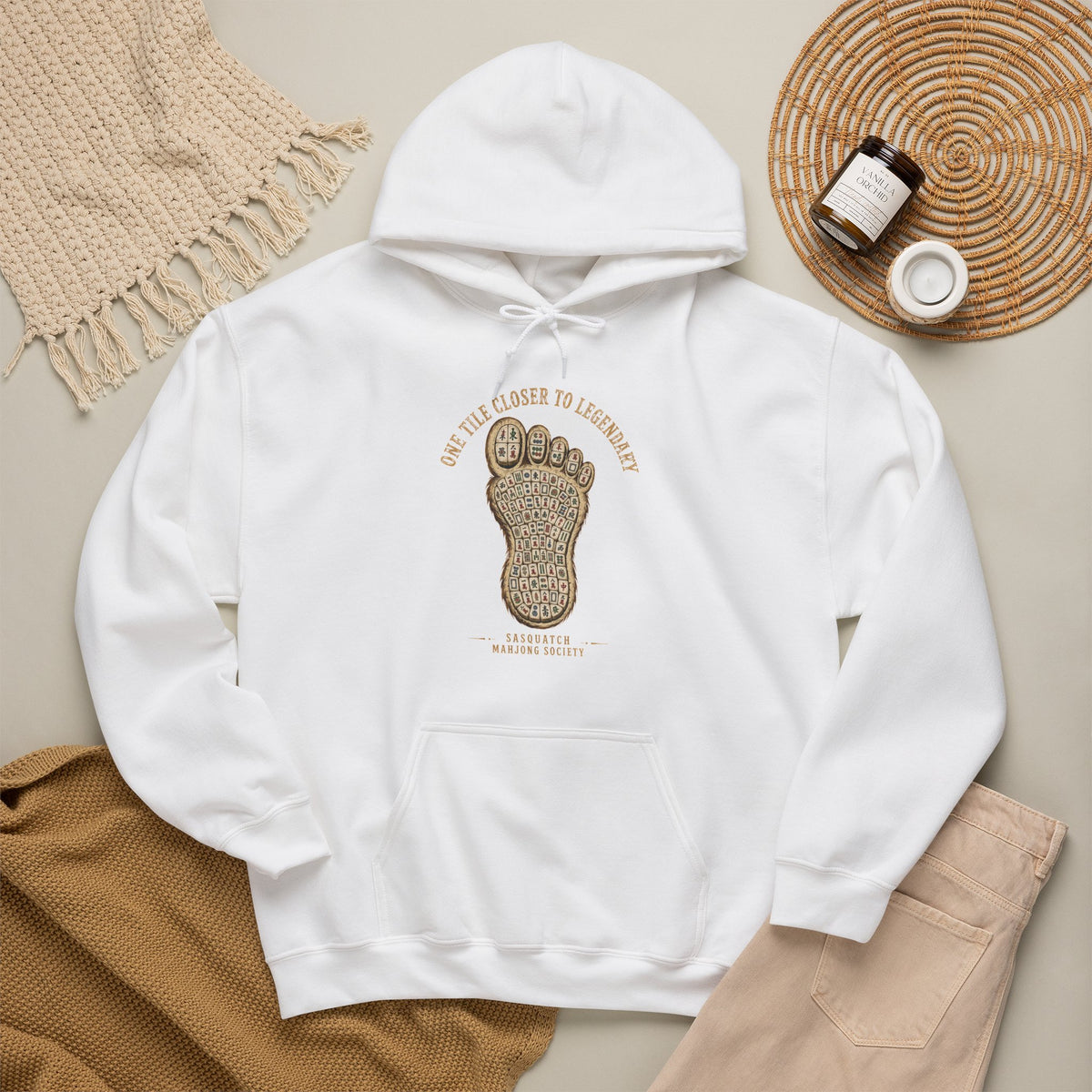 Squatch Footprint Tile - Vintage Bigfoot Mahjong Hoodie