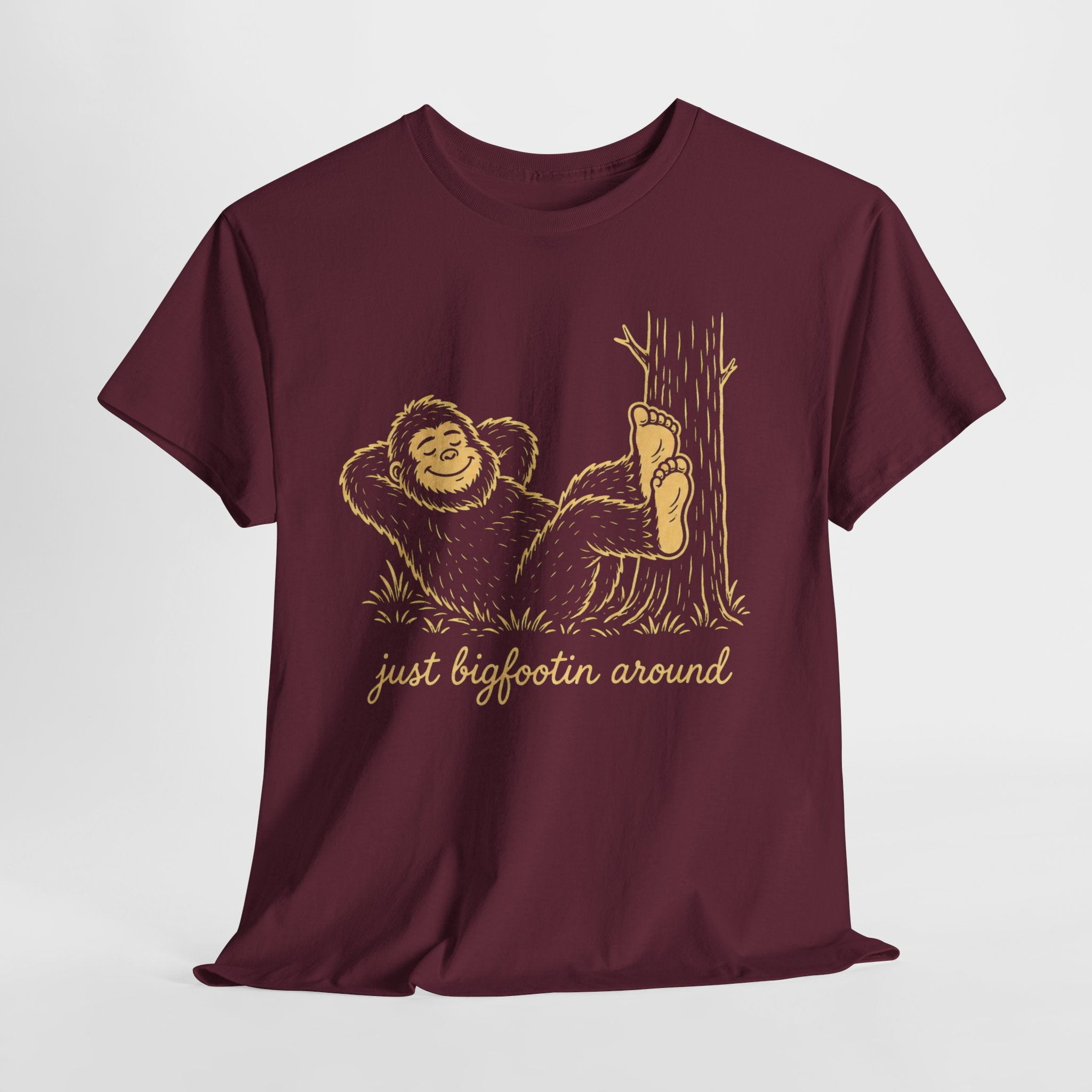 Just Bigfootin Around T-Shirt – Cute Cozy Pocket Print Graphic Tee
