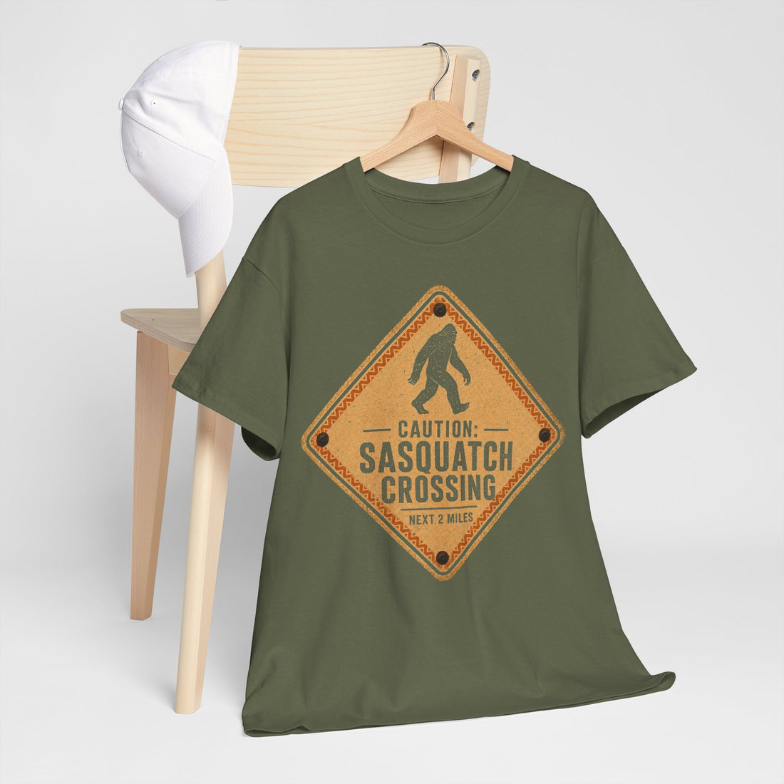 Sasquatch Crossing T-Shirt – Funny Retro Road Sign Bigfoot Graphic Tee