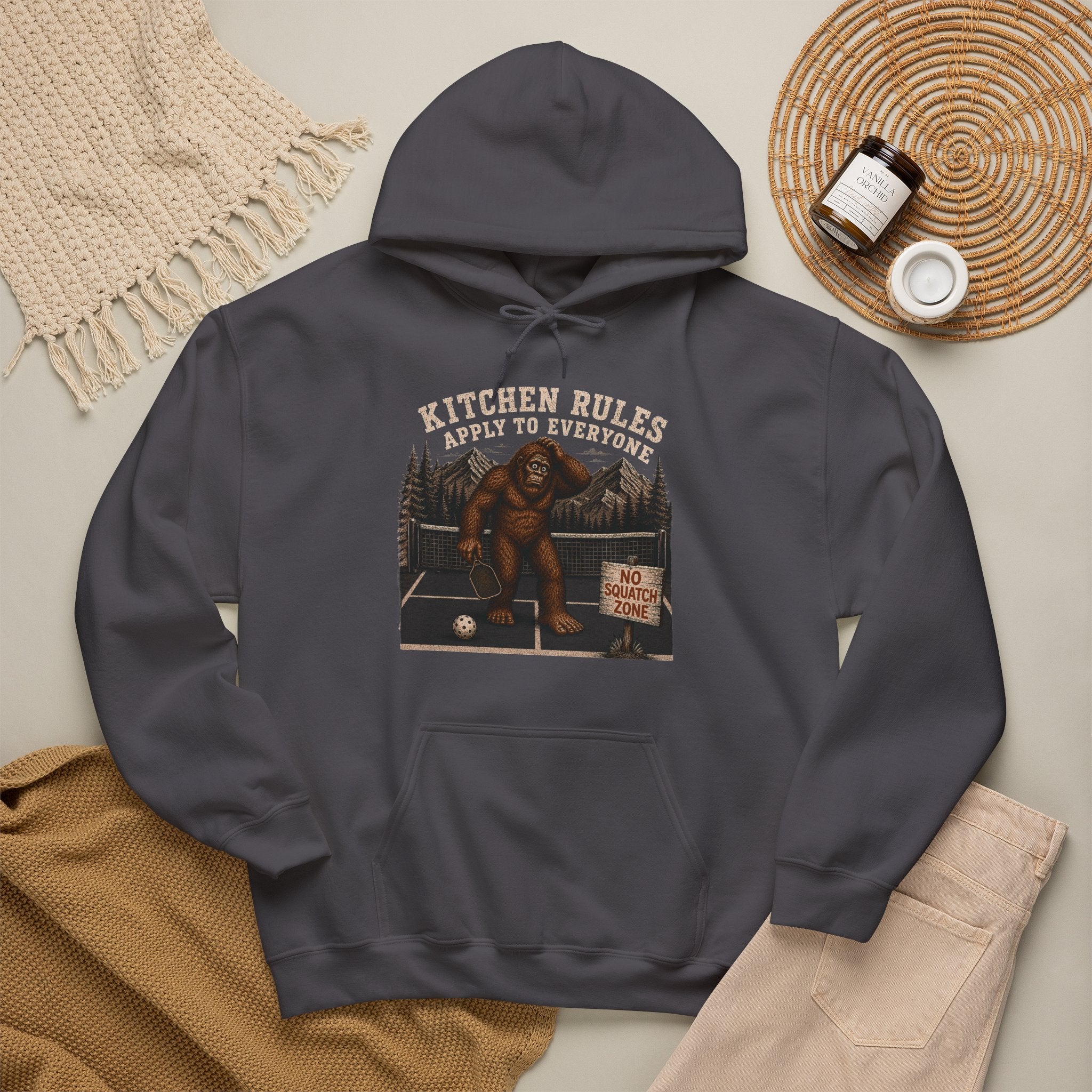 Kitchen Rules Apply to Everyone Bigfoot Pickleball Hoodie