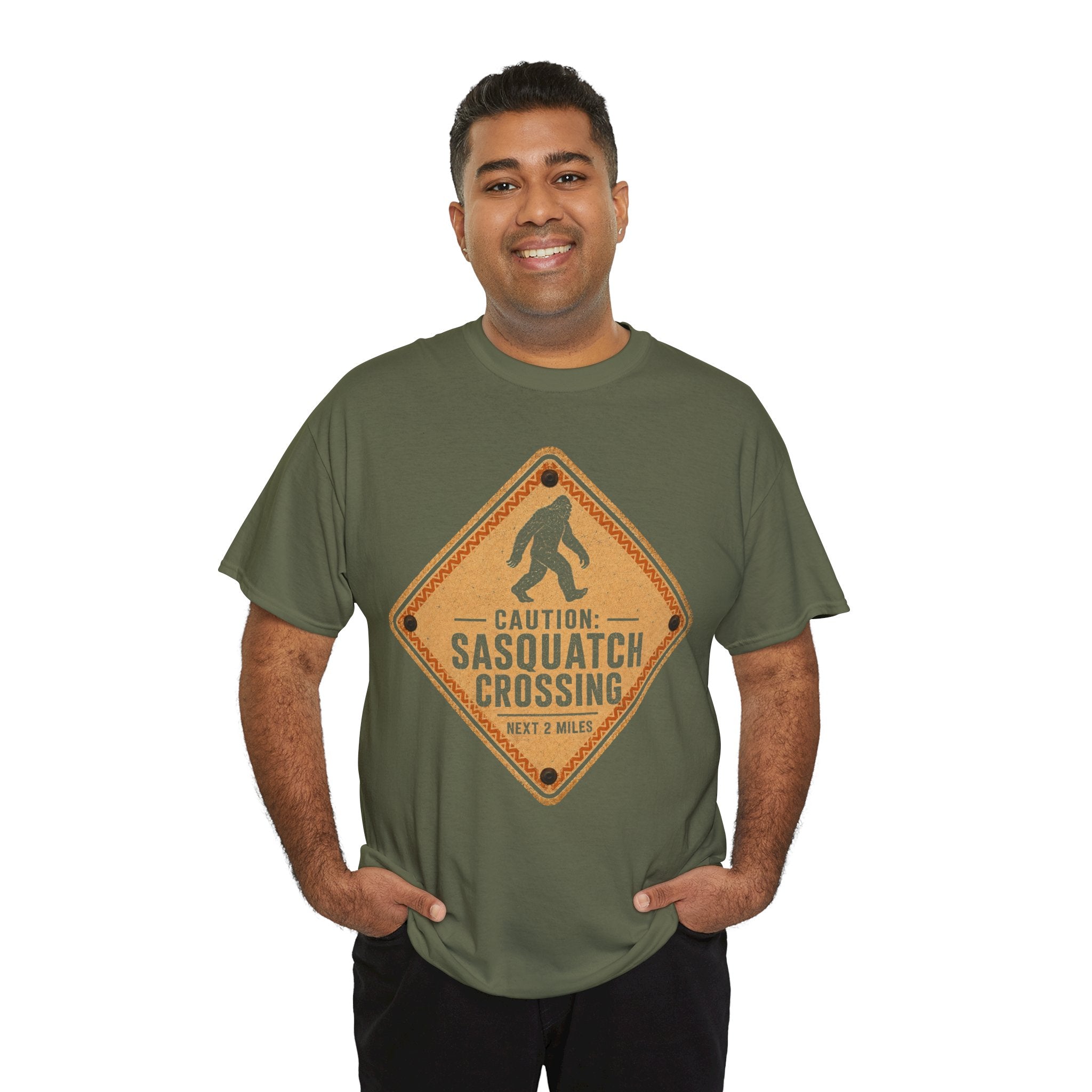 Sasquatch Crossing T-Shirt – Funny Retro Road Sign Bigfoot Graphic Tee
