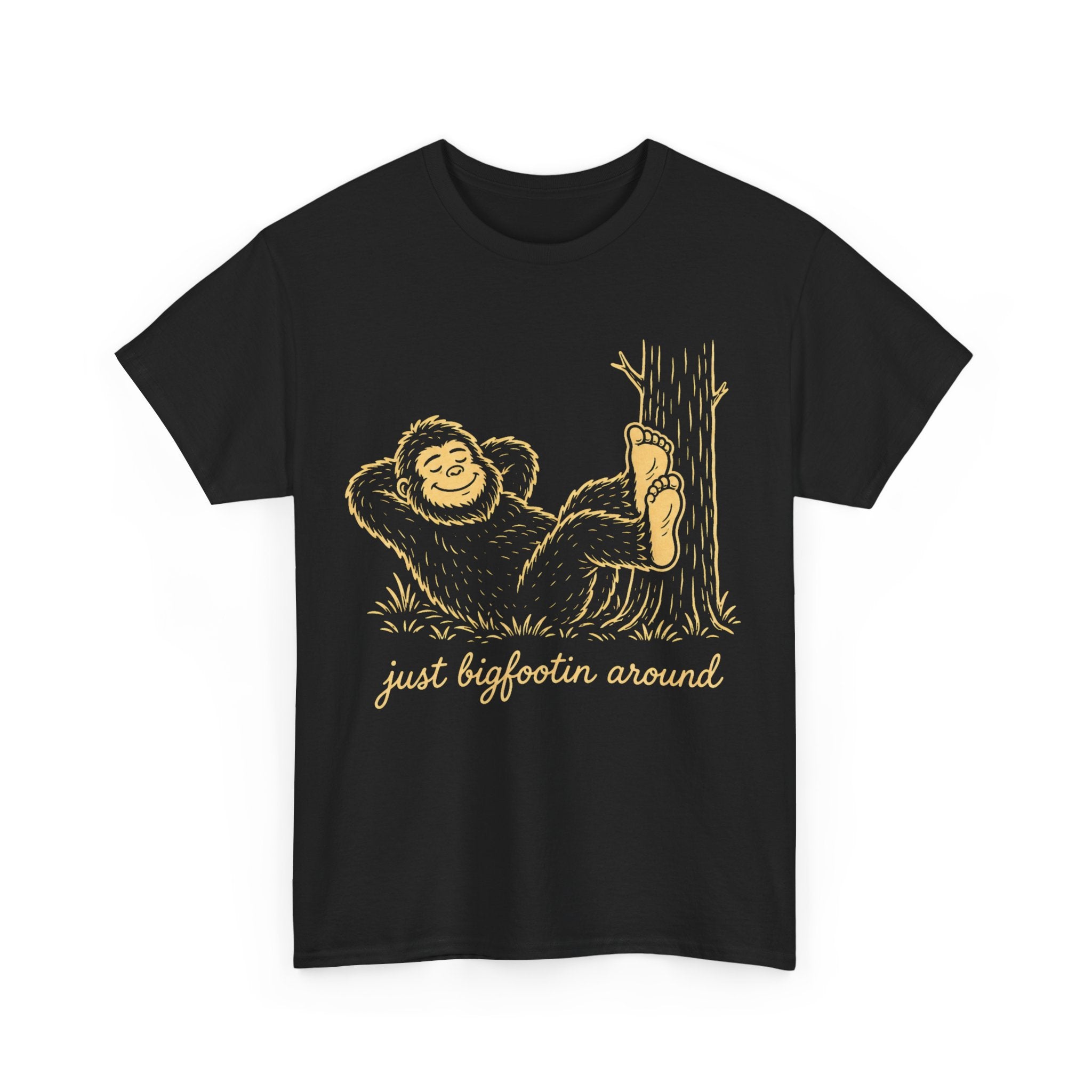 Just Bigfootin Around T-Shirt – Cute Cozy Pocket Print Graphic Tee