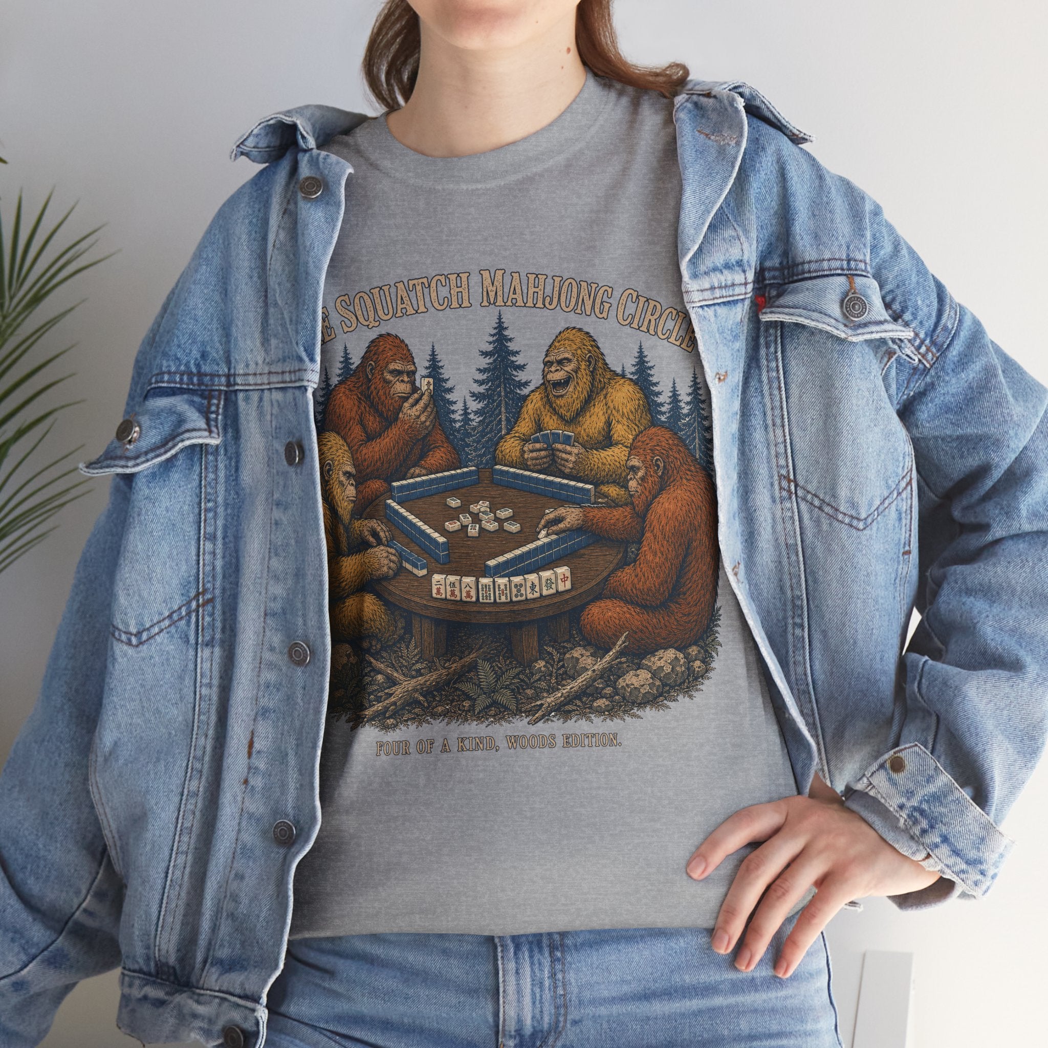 The Squatch Mahjong Circle - Four Bigfoot Forest T-Shirt