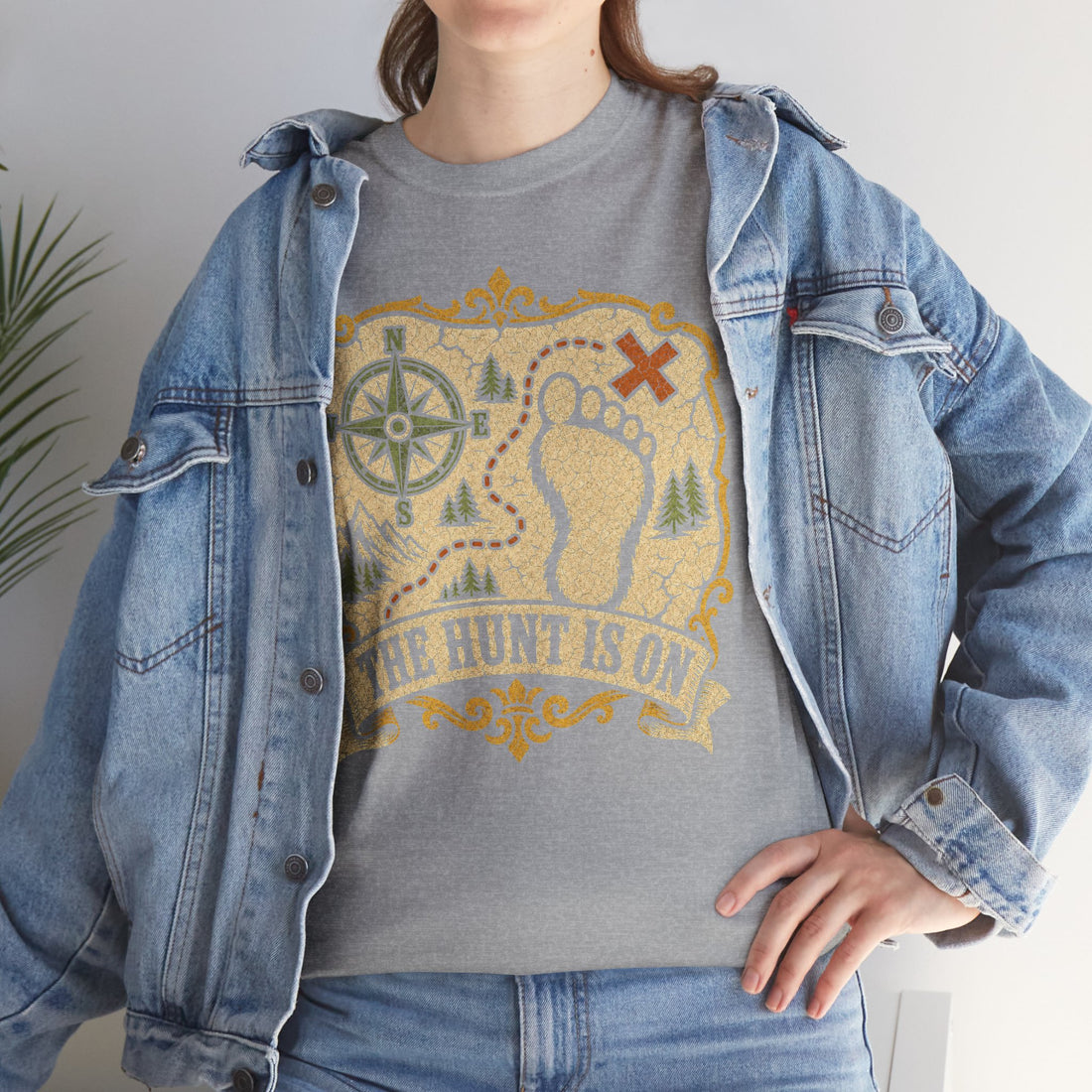 The Hunt Is On T-Shirt – Vintage Bigfoot Footprint Treasure Map Graphic Tee