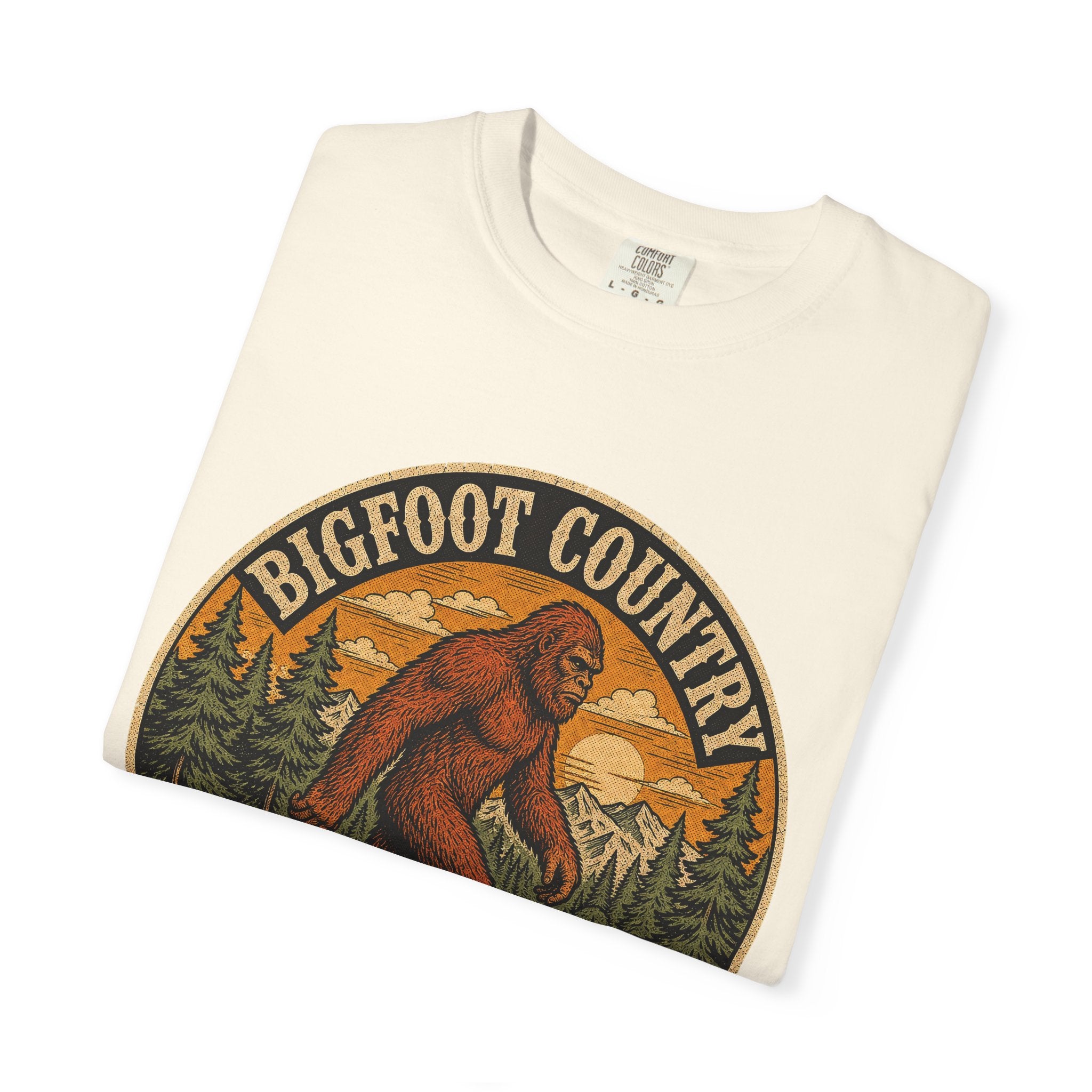 Bigfoot Country Vintage T-Shirt – Retro Sasquatch Forest Sunset Graphic Tee