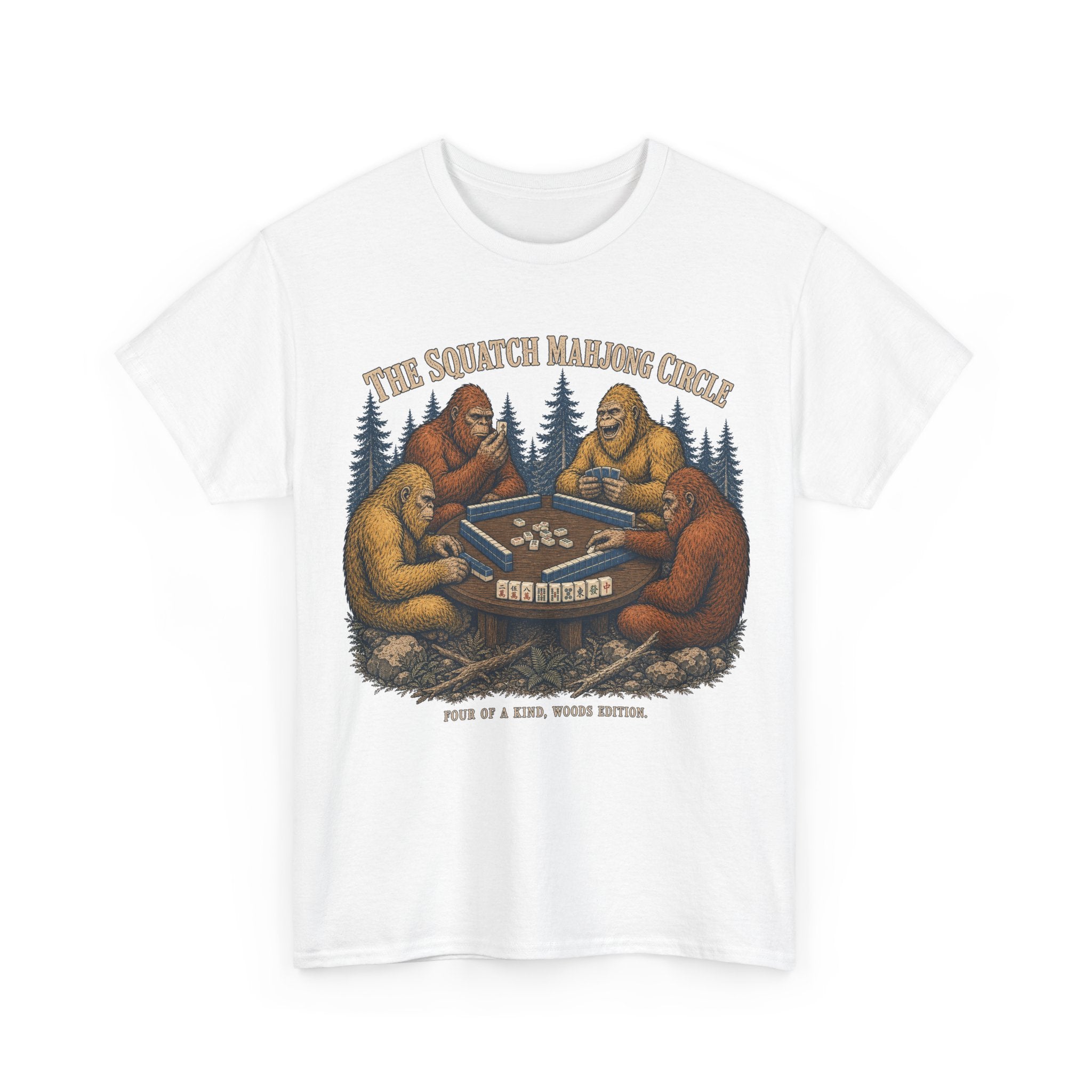 The Squatch Mahjong Circle - Four Bigfoot Forest T-Shirt