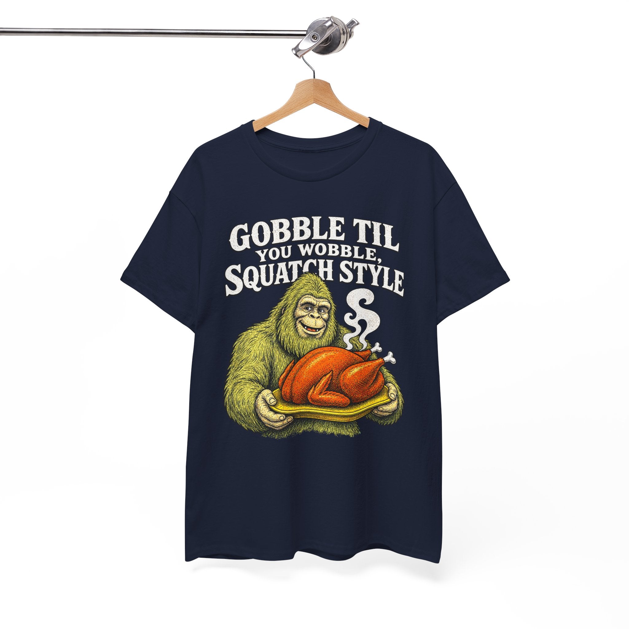 Funny Bigfoot Thanksgiving T-Shirt – Gobble Til You Wobble Graphic Tee
