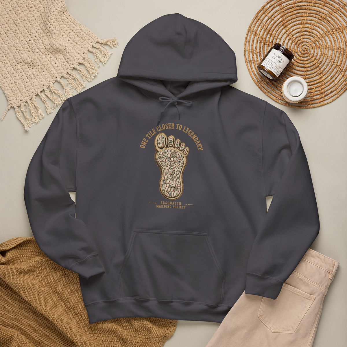 Squatch Footprint Tile - Vintage Bigfoot Mahjong Hoodie