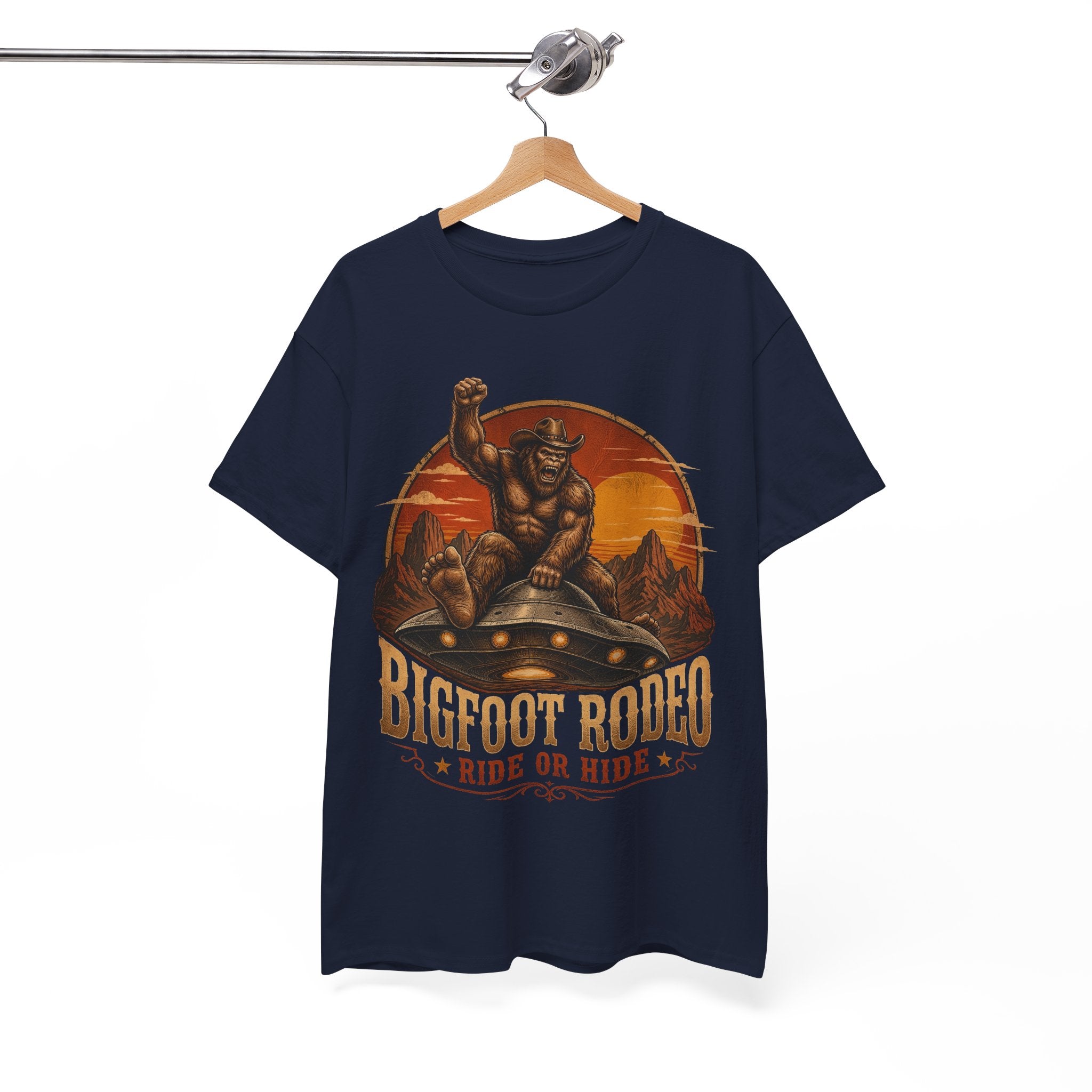 Bigfoot Rodeo T-Shirt – Funny Cowboy UFO Desert Graphic Tee