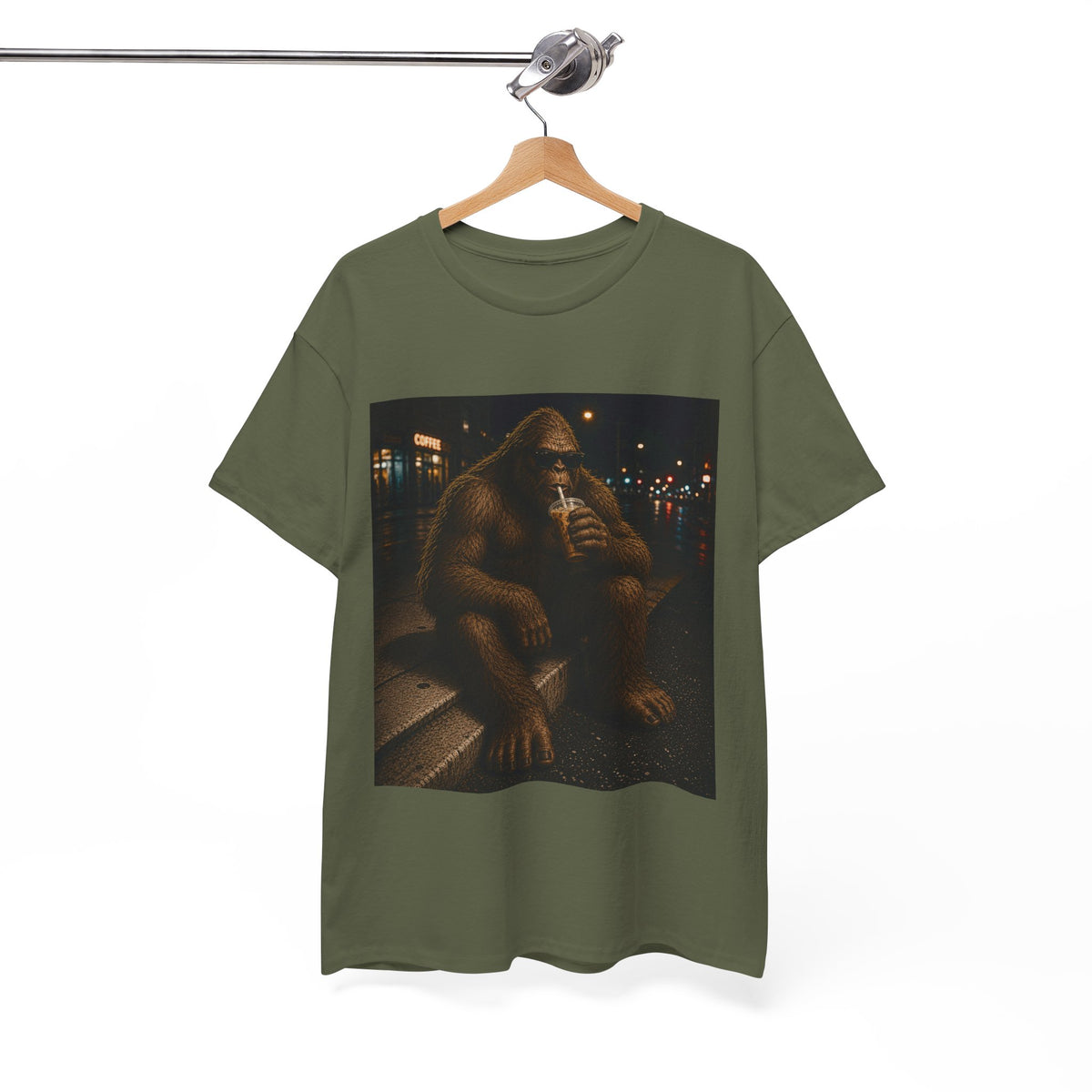 Bigfoot Coffee T-Shirt – Cool Sasquatch Drinking Coffee Vintage Tee