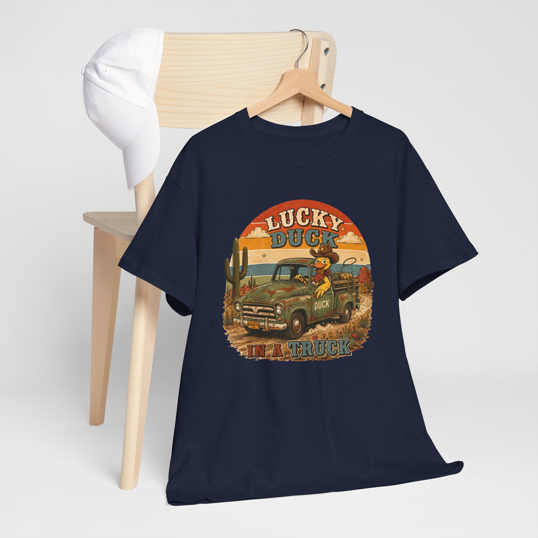 Lucky Duck Vintage Truck Tee — Retro Desert Road Trip Graphic T-Shirt