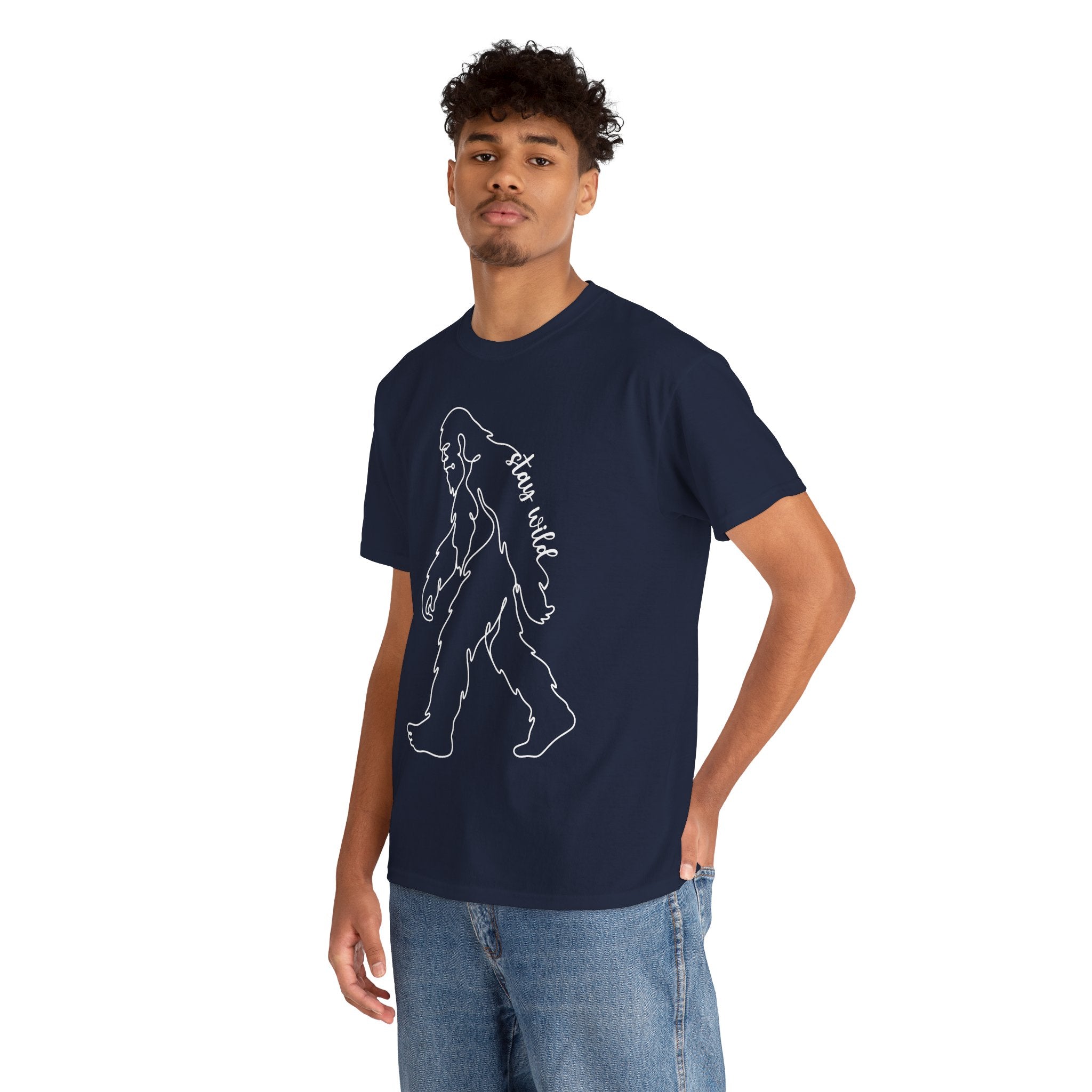 Minimalist Bigfoot Line Art T-Shirt – Stay Wild Boho Graphic Tee