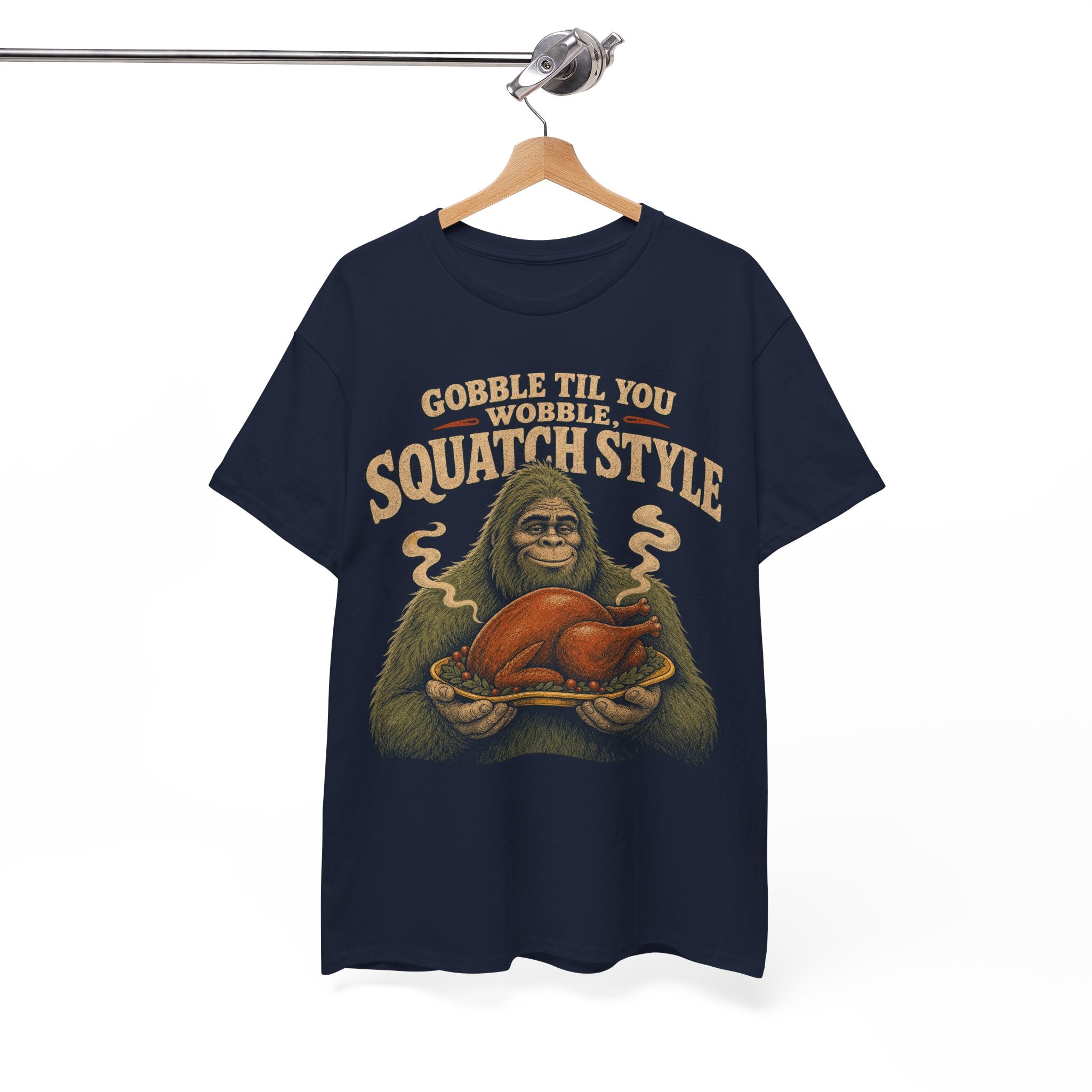 Funny Bigfoot Thanksgiving T-Shirt – Gobble Til You Wobble Graphic Tee