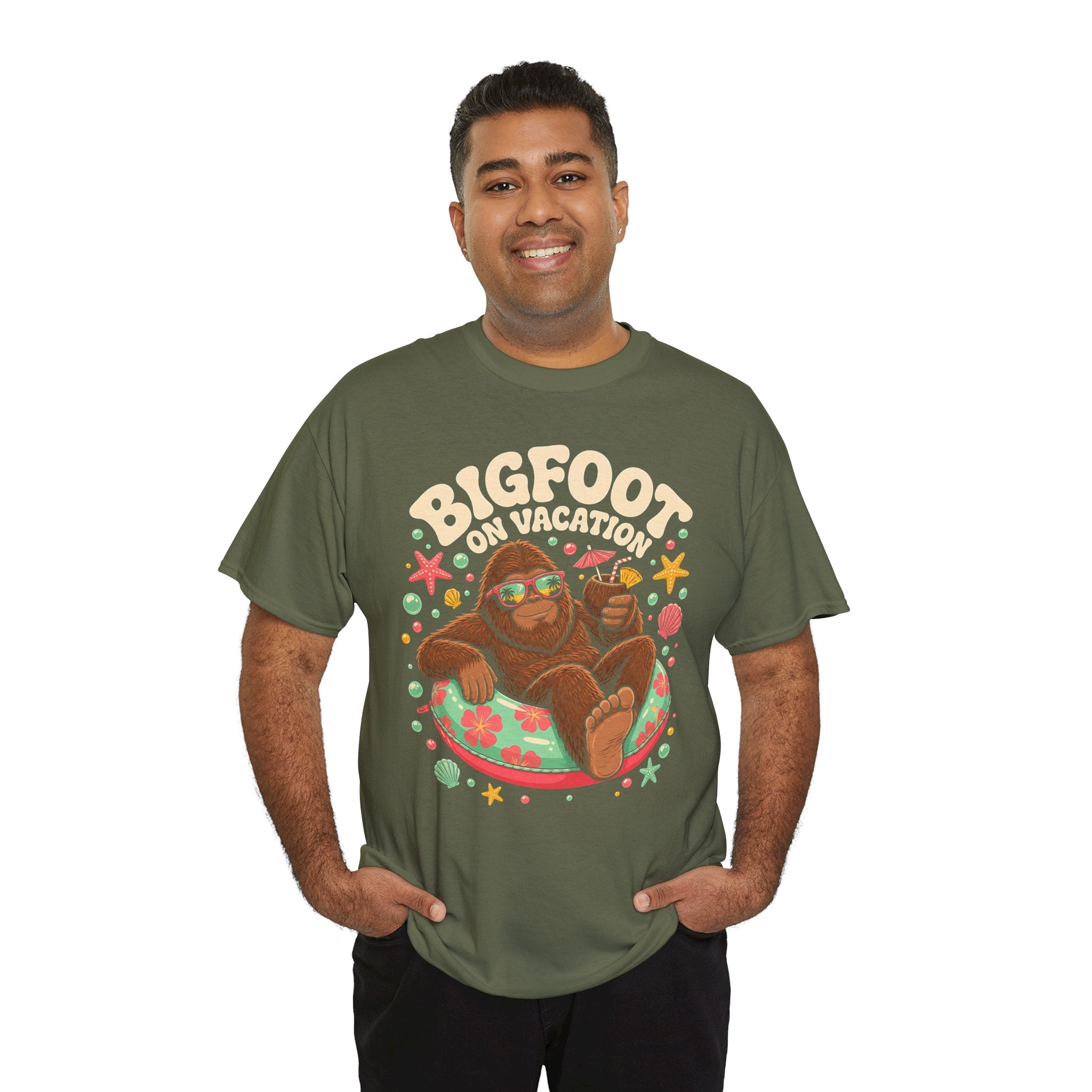 Bigfoot On Vacation T-Shirt – Fun Colorful Beach Graphic Tee