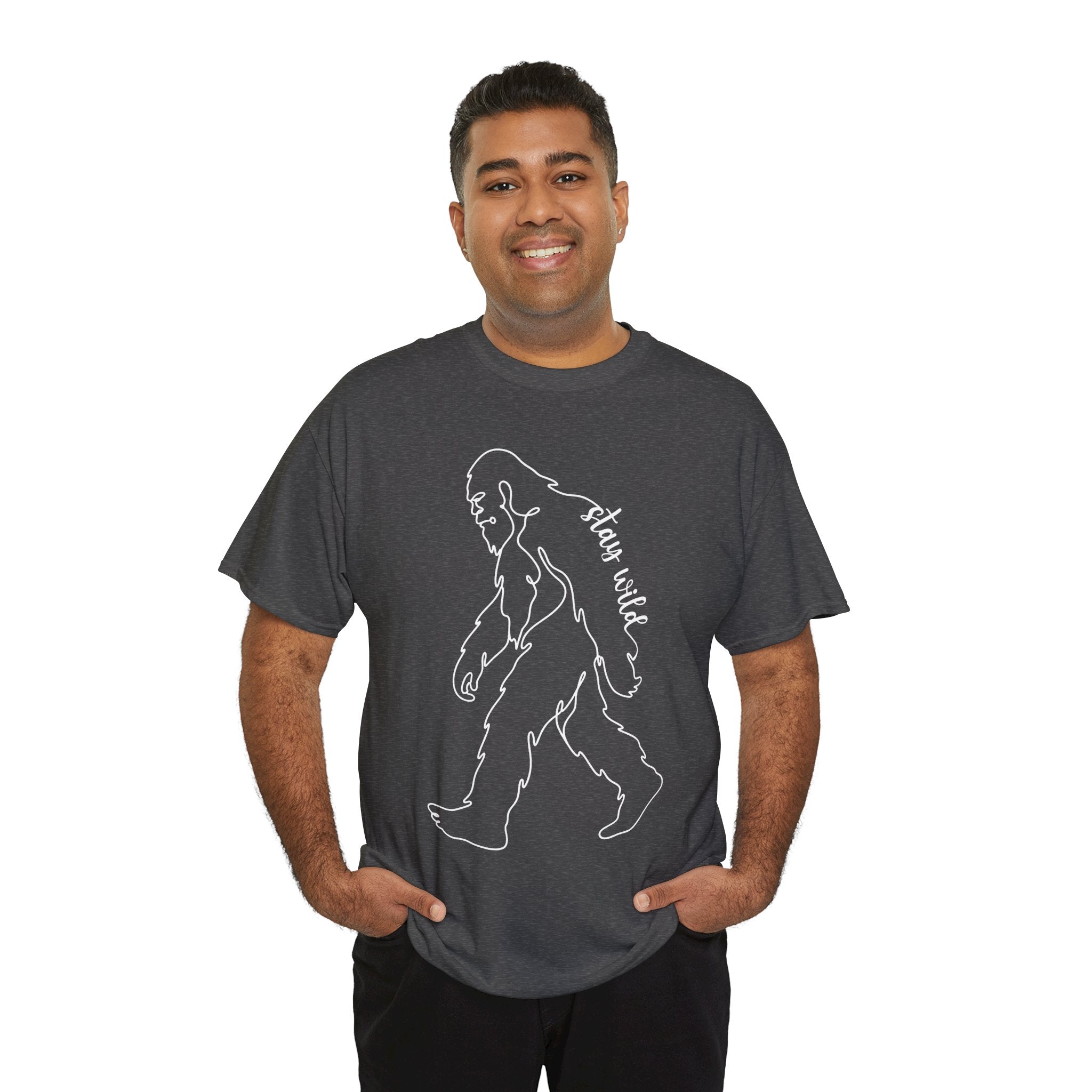 Minimalist Bigfoot Line Art T-Shirt – Stay Wild Boho Graphic Tee