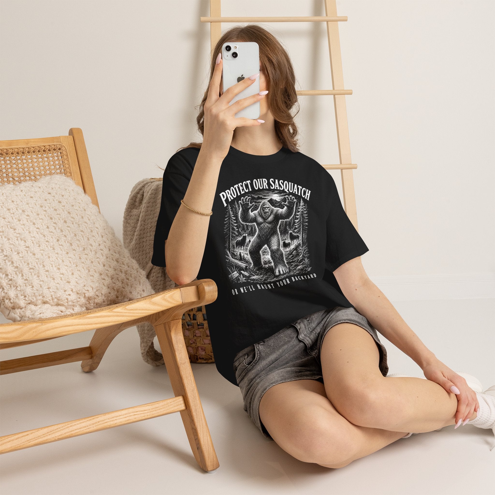 Protect Our Sasquatch T-Shirt – Woodcut Scratchboard Bigfoot Graphic Tee