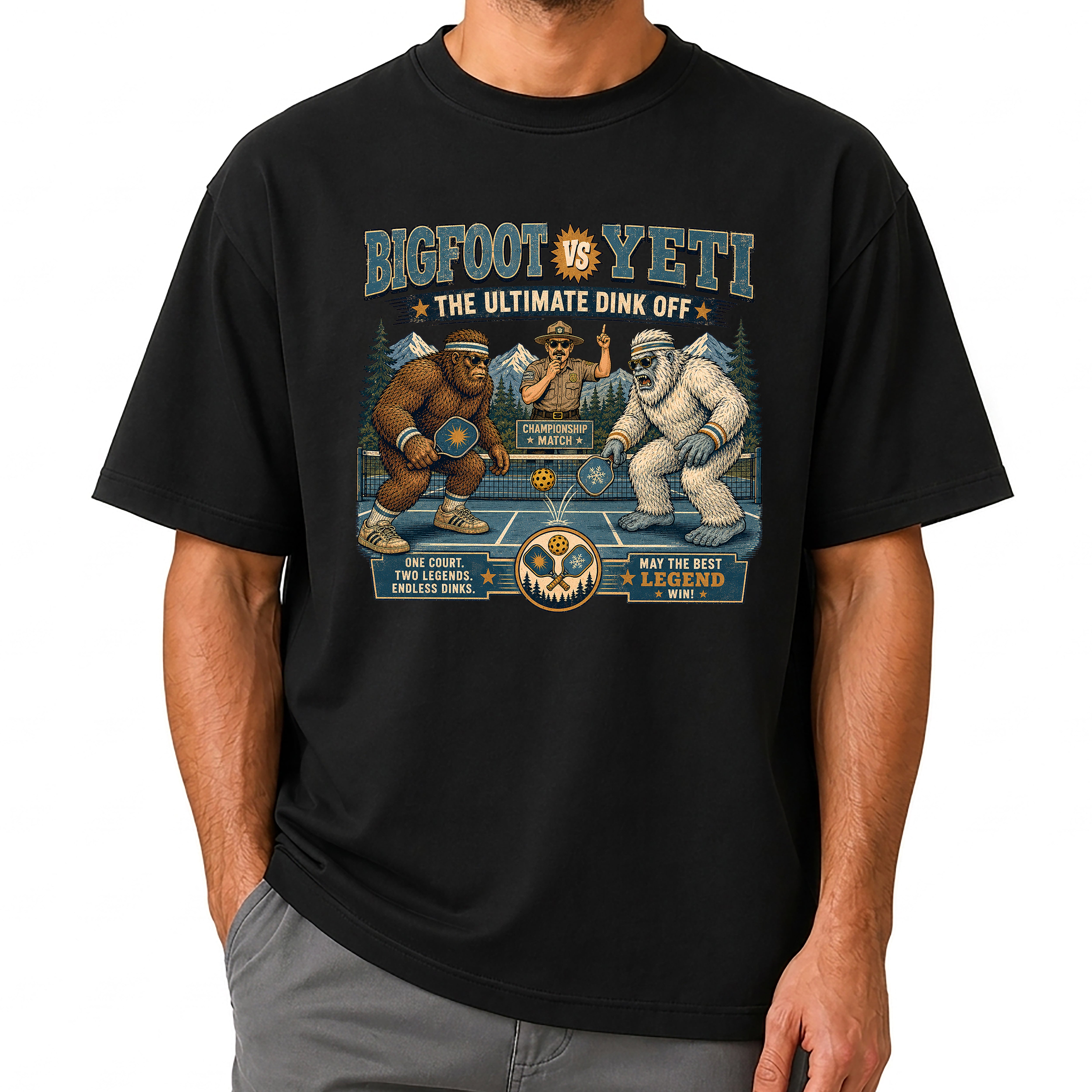 Bigfoot vs Yeti Pickleball Championship T-Shirt