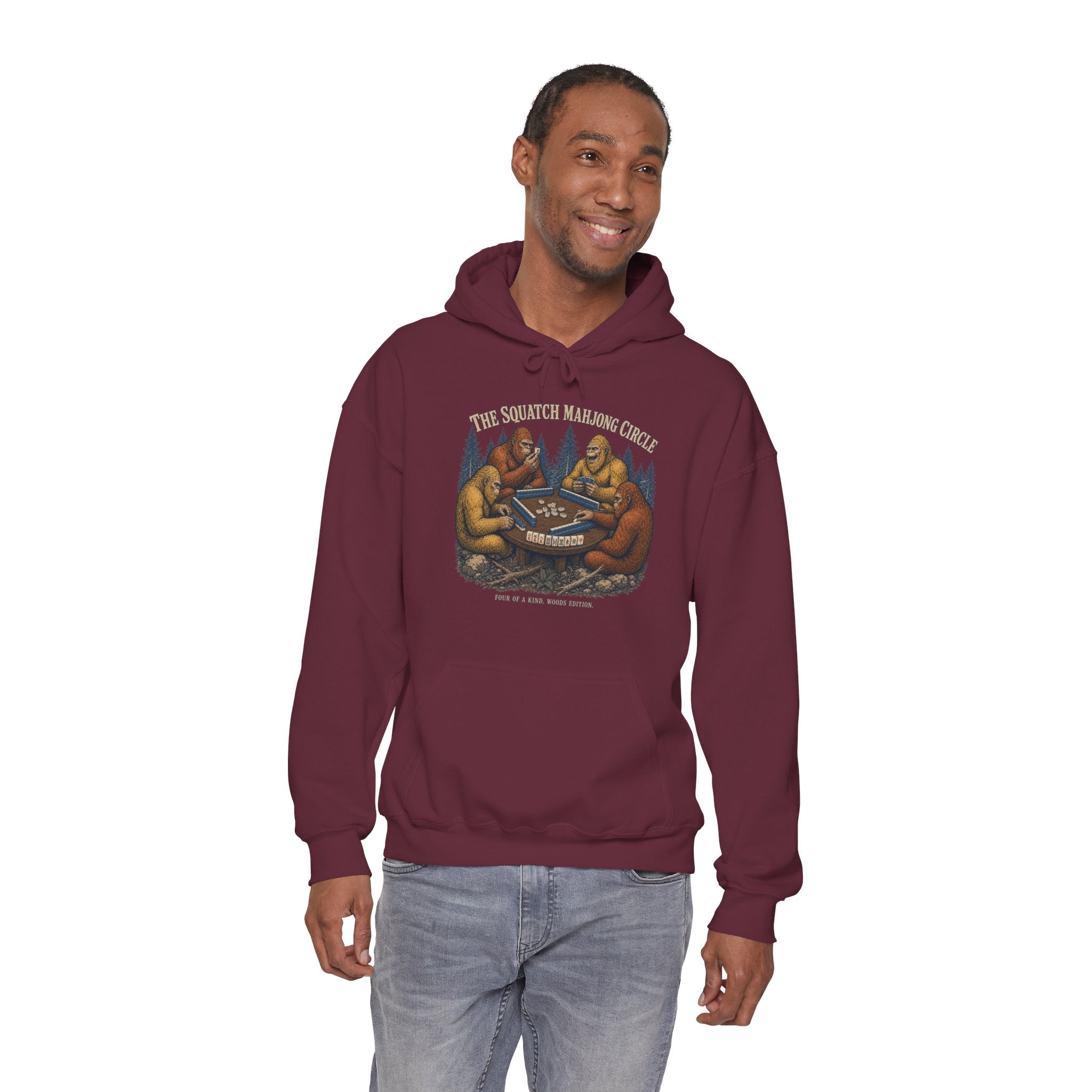 The Squatch Mahjong Circle - Four Bigfoot Forest Hoodie