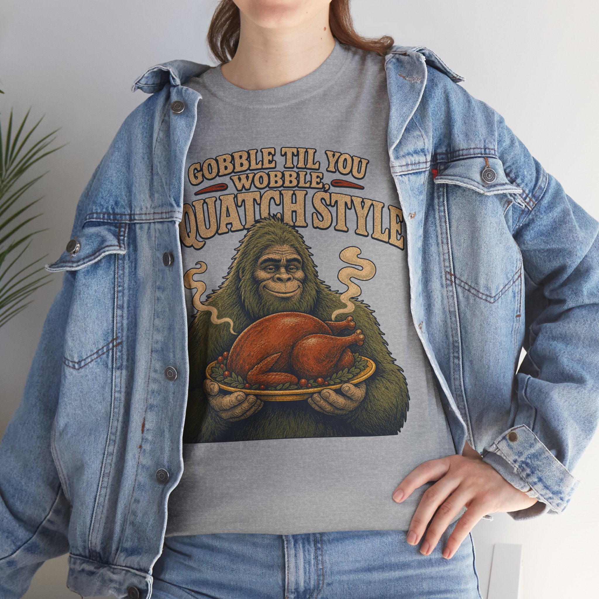 Funny Bigfoot Thanksgiving T-Shirt – Gobble Til You Wobble Graphic Tee