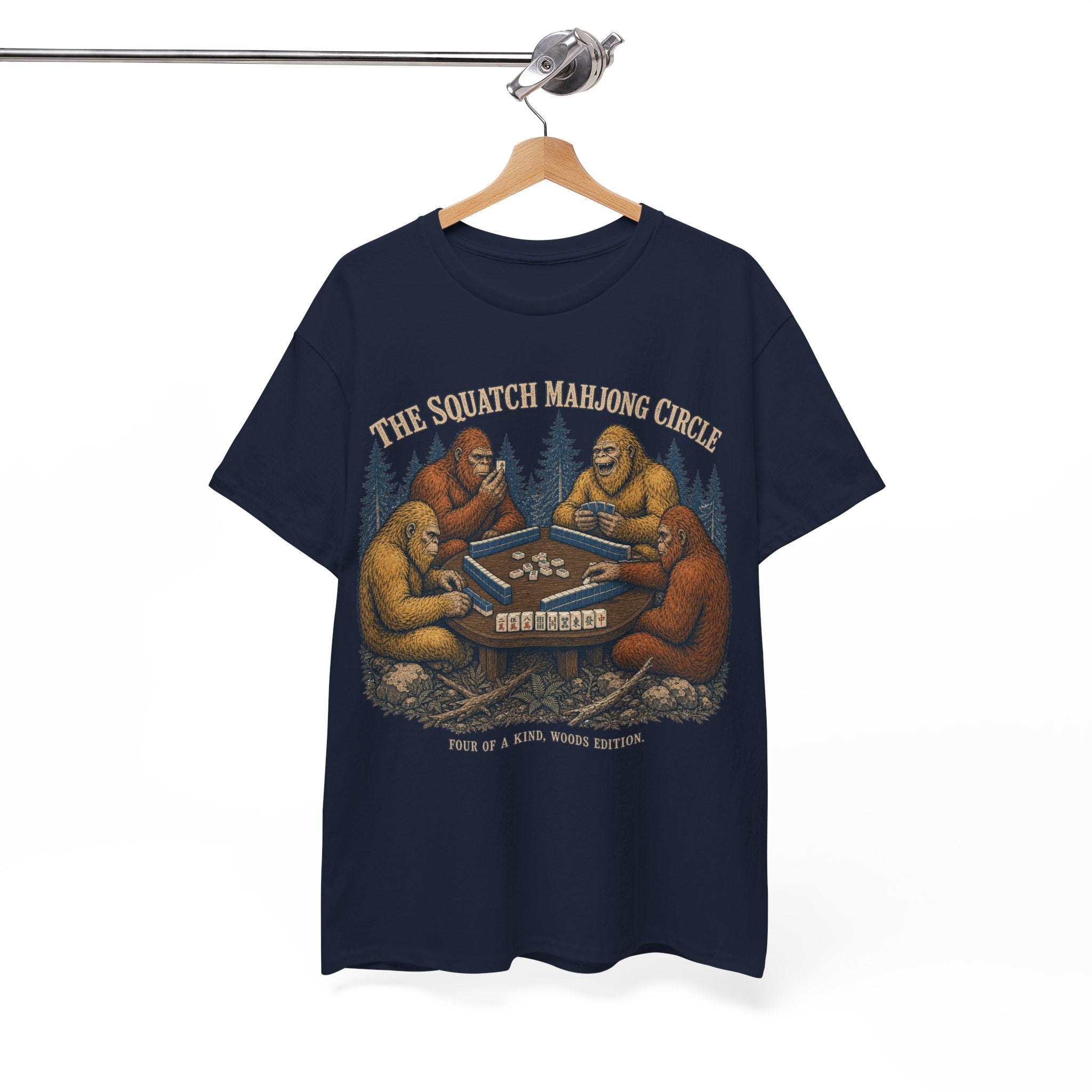 The Squatch Mahjong Circle - Four Bigfoot Forest T-Shirt