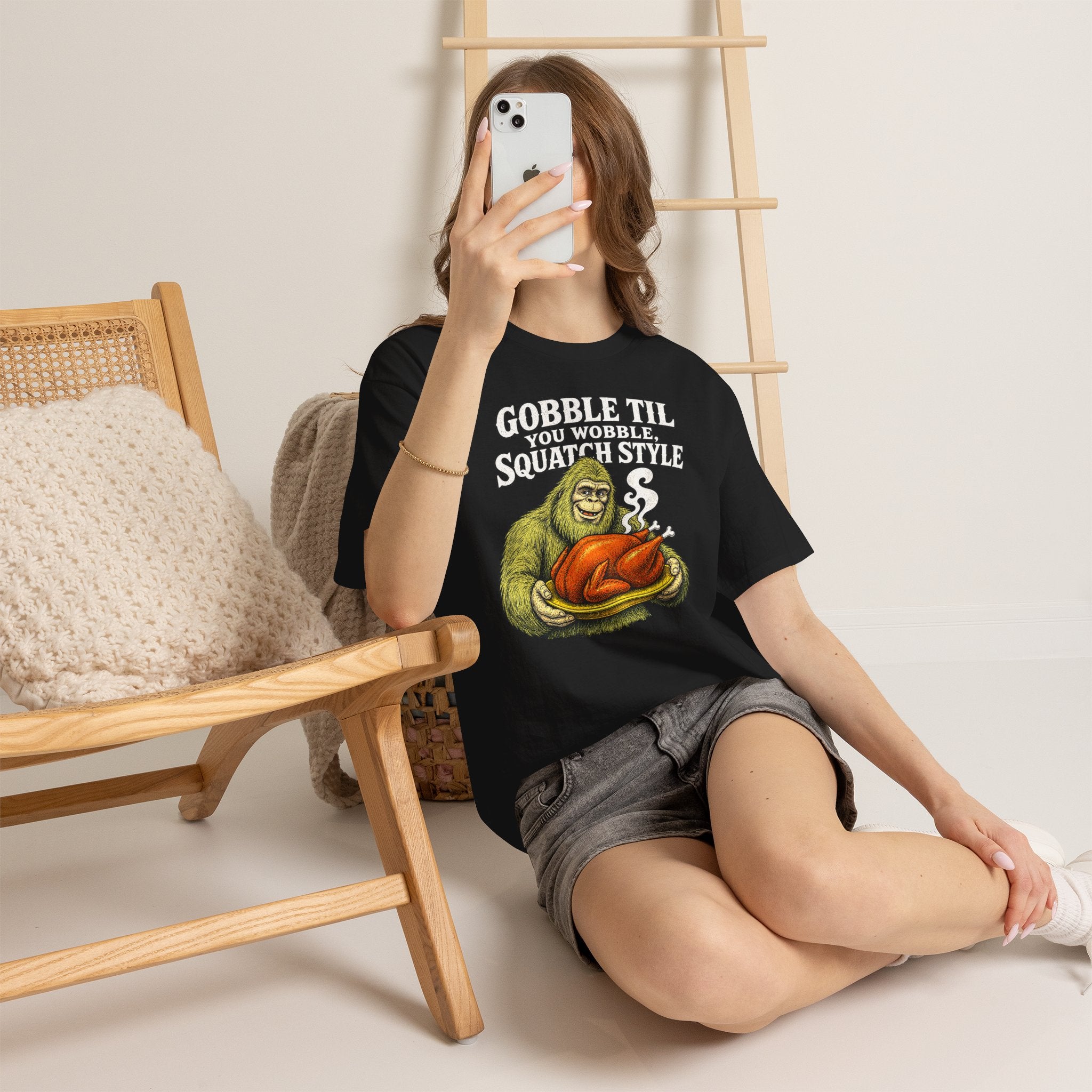 Funny Bigfoot Thanksgiving T-Shirt – Gobble Til You Wobble Graphic Tee