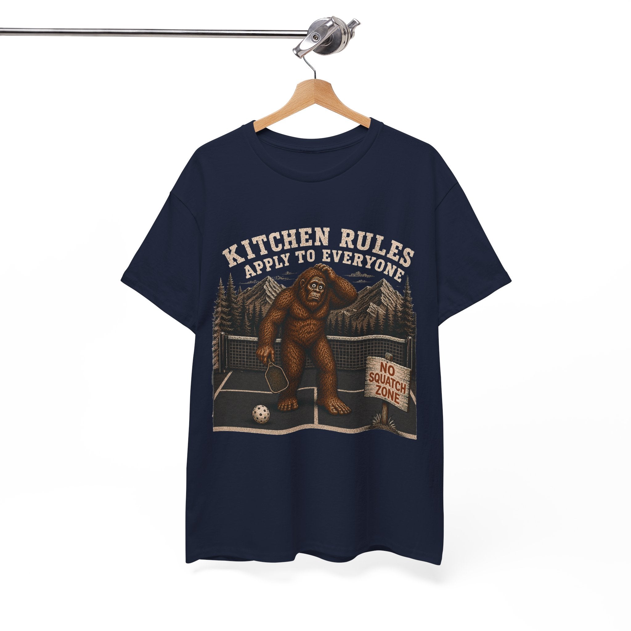 Kitchen Rules Apply to Everyone Bigfoot Pickleball T-Shirt
