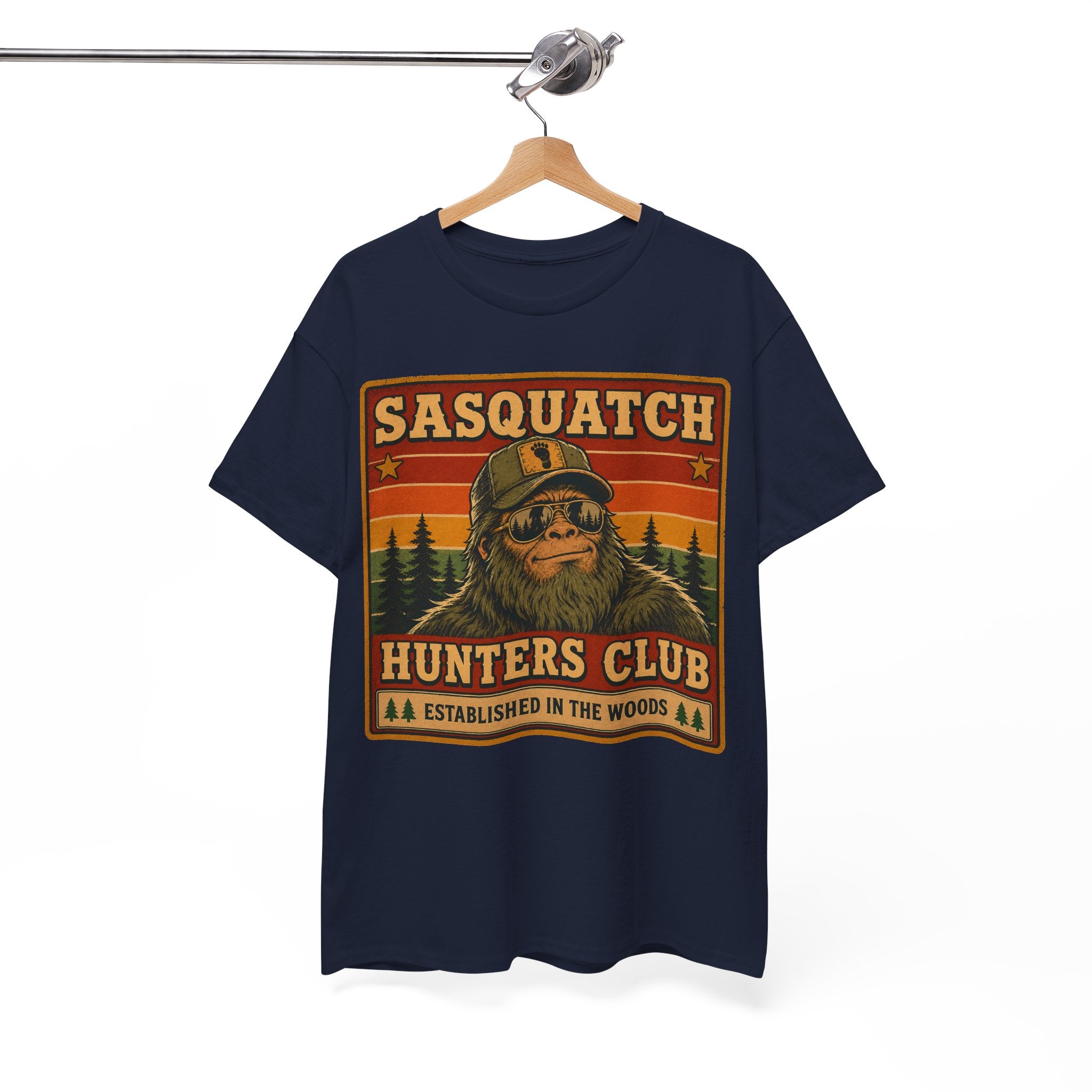 Sasquatch Hunters Club T-Shirt – Retro Bigfoot Emblem Badge Graphic Tee - Bigfoot Shirt