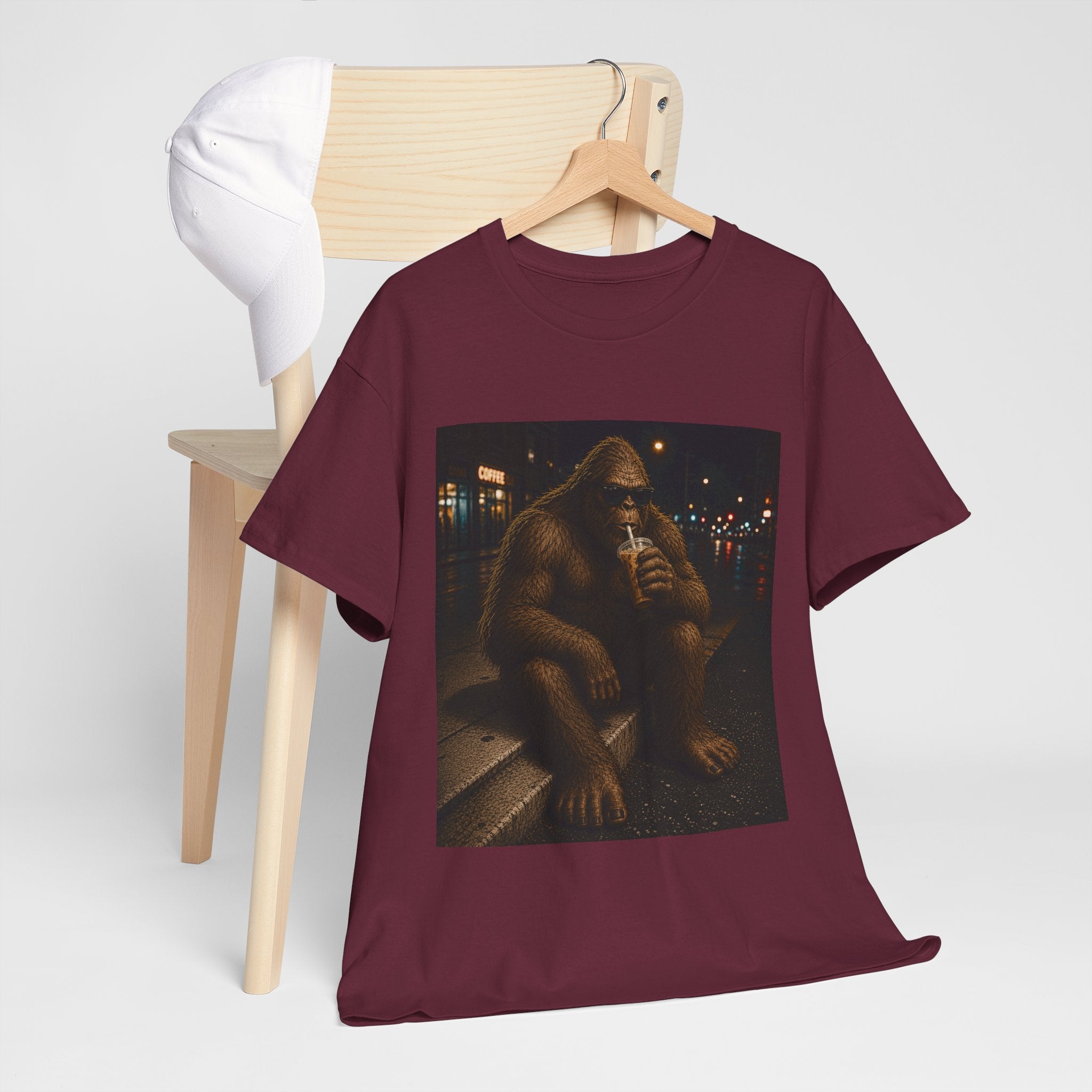 Bigfoot Coffee T-Shirt – Cool Sasquatch Drinking Coffee Vintage Tee