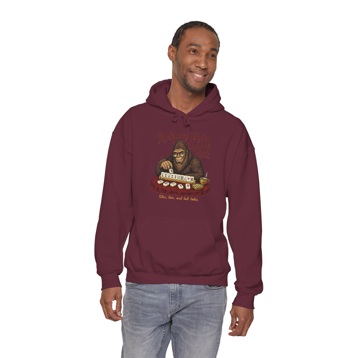 Mahjong Night Sasquatch Hoodie – Vintage Bigfoot Mahjong Pullover