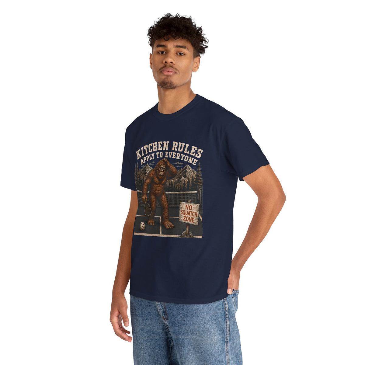 Kitchen Rules Apply to Everyone Bigfoot Pickleball T-Shirt