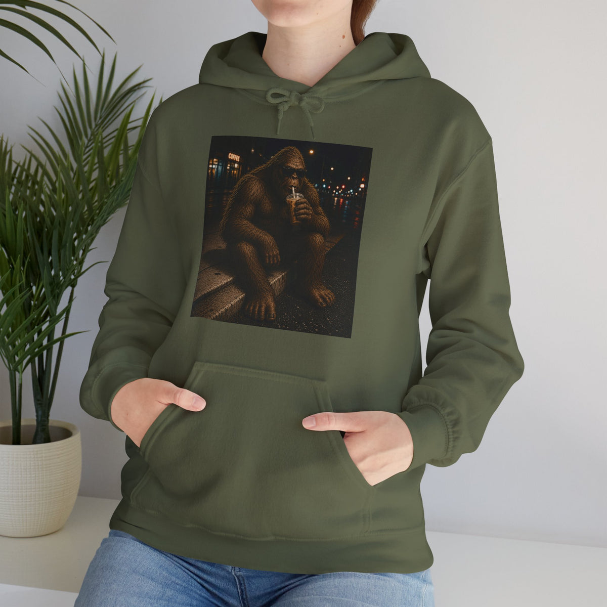Bigfoot Coffee Hoodie – Cool Sasquatch Drinking Coffee Vintage