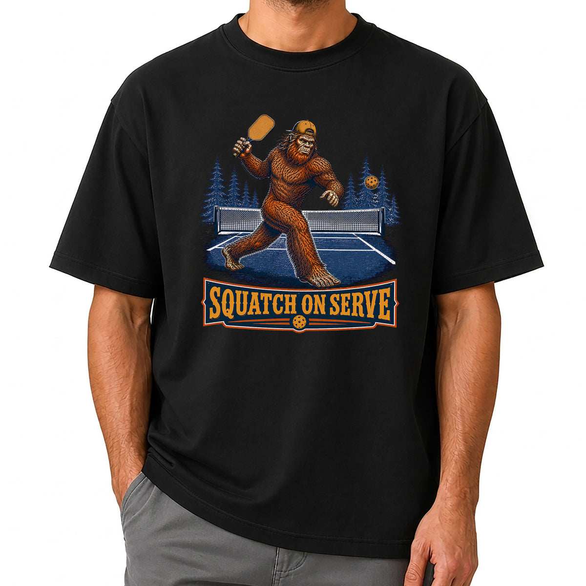 Squatch On Serve Bigfoot Pickleball T-Shirt