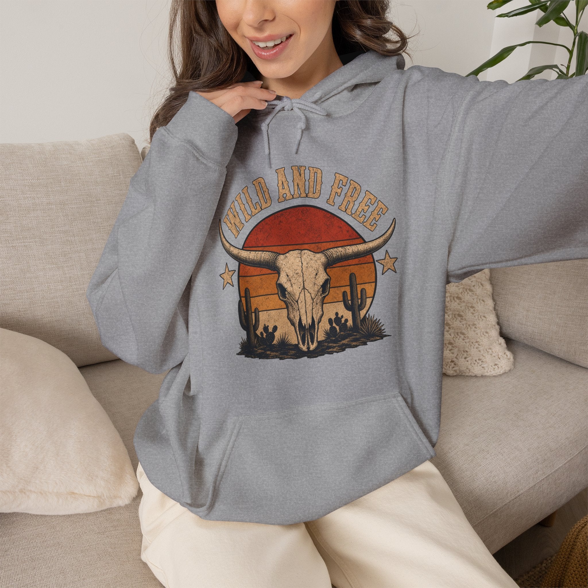 Cowboy Skull Sunset Badge T-Shirt, Vintage Western Longhorn Retro Emblem Graphic Tee, Distressed Southwestern Desert Shirt