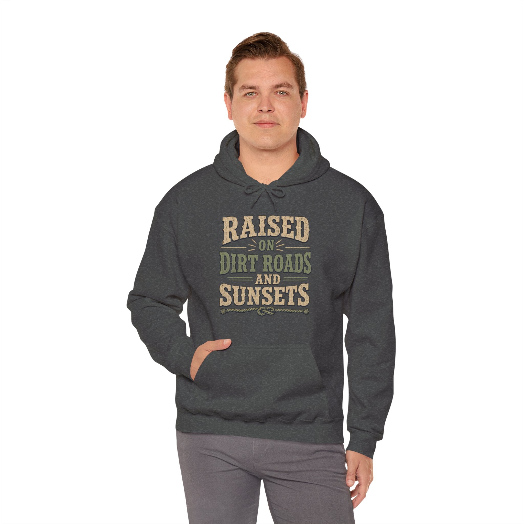 Raised On Dirt Roads Hoodie, Vintage Western Typography Pullover Sweatshirt, Rustic Country Fleece Hoodie