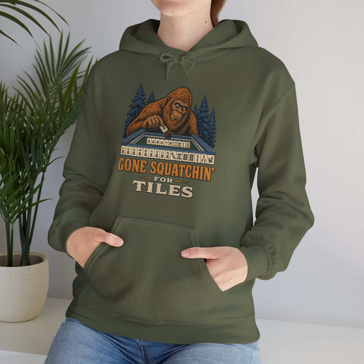 Gone Squatchin' For Tiles - Retro Bigfoot Mahjong Hoodie