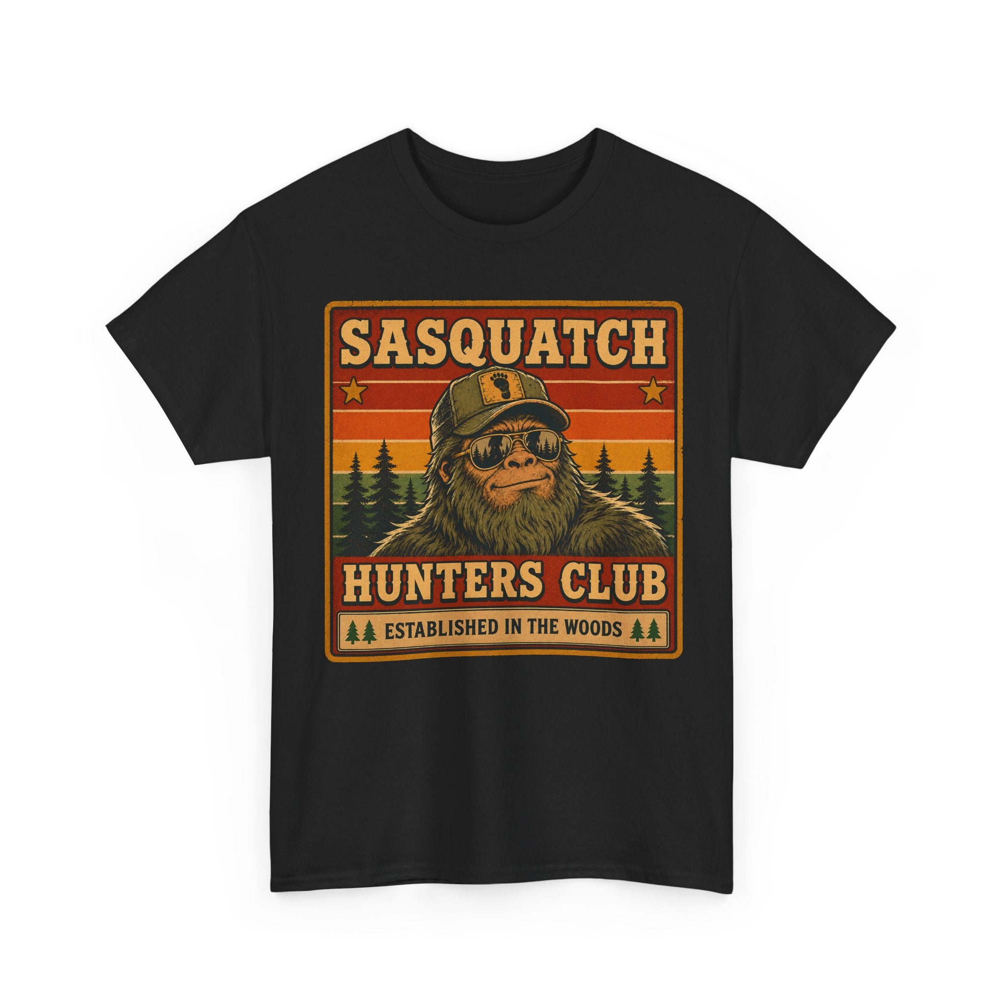 Sasquatch Hunters Club T-Shirt – Retro Bigfoot Emblem Badge Graphic Tee - Bigfoot Shirt