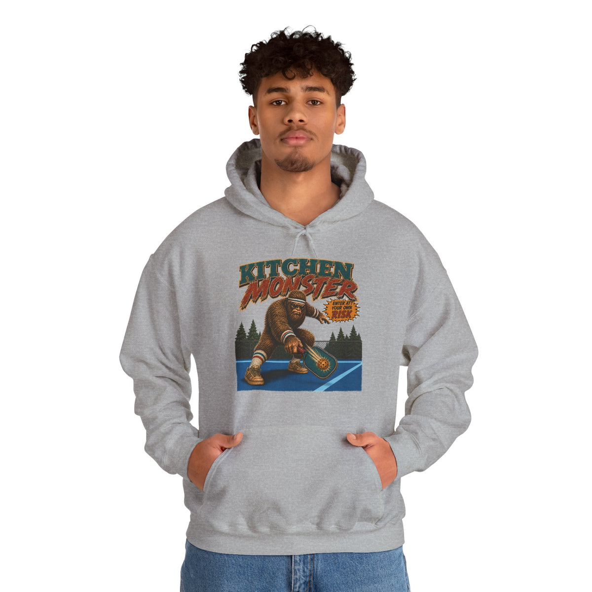 Bigfoot Kitchen Monster Funny Pickleball Hoodie