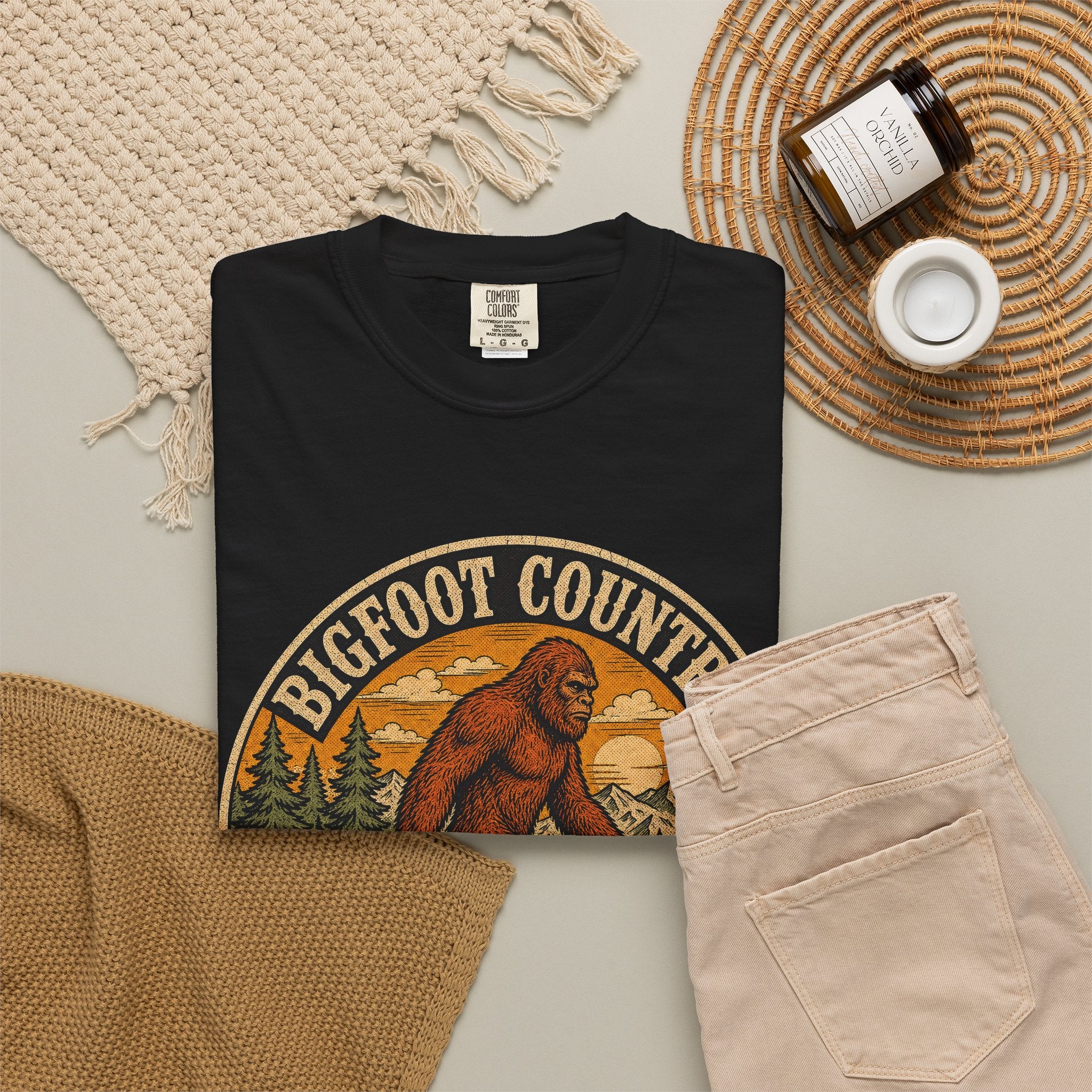 Bigfoot Country Vintage T-Shirt – Retro Sasquatch Forest Sunset Graphic Tee