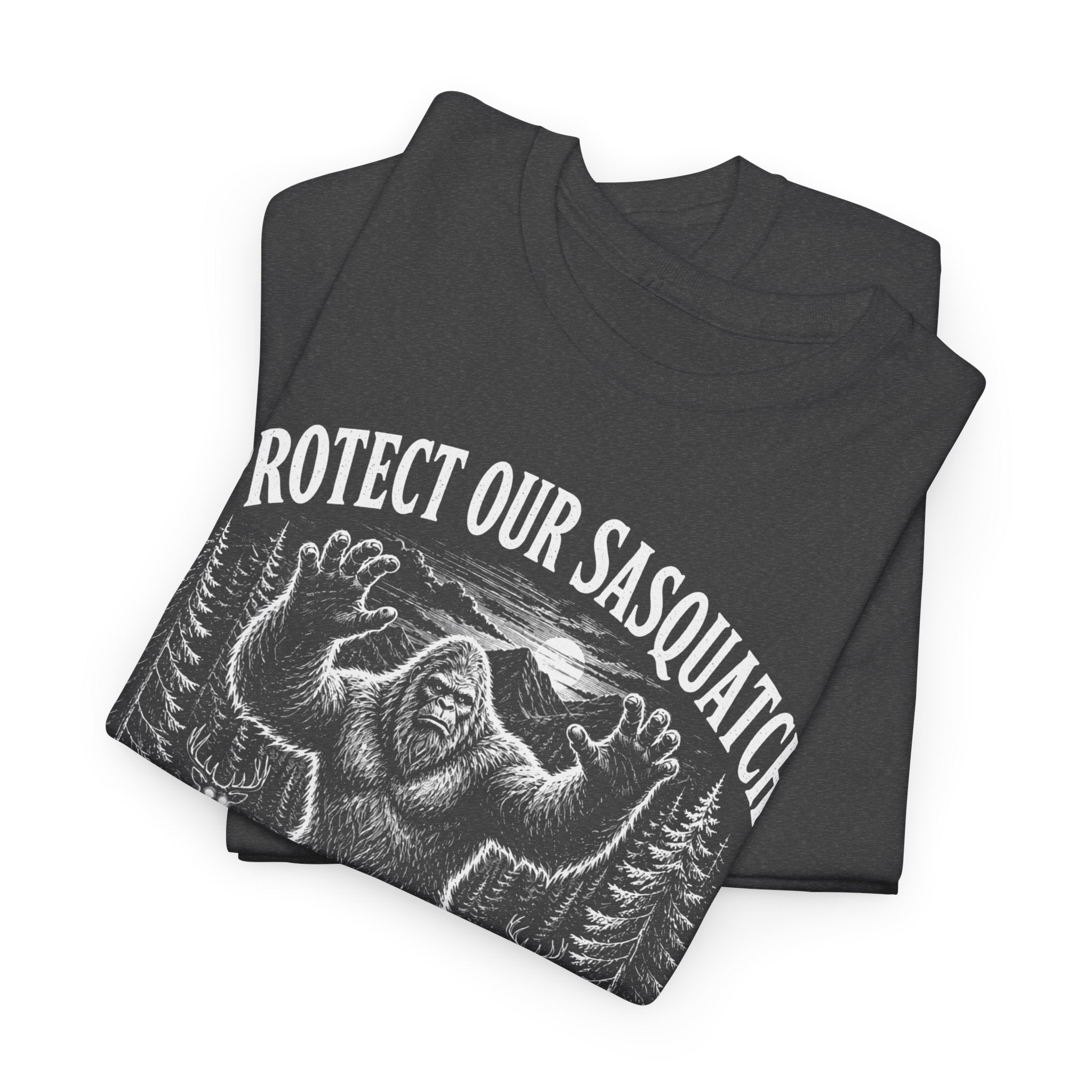 Protect Our Sasquatch T-Shirt – Woodcut Scratchboard Bigfoot Graphic Tee
