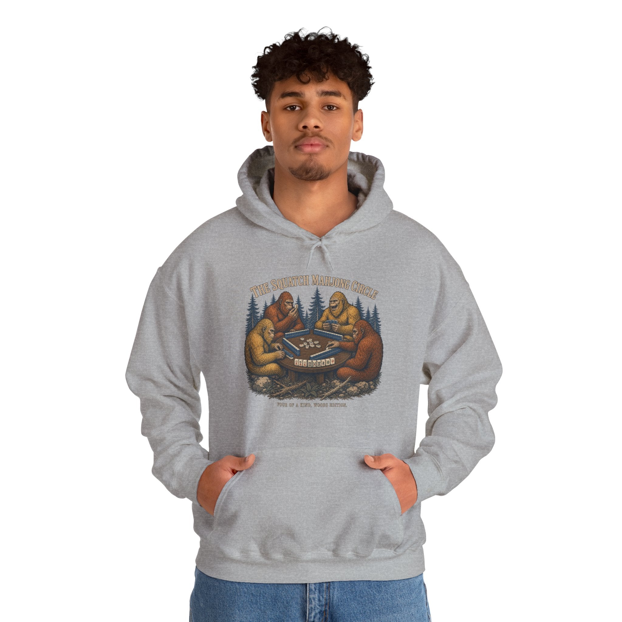 The Squatch Mahjong Circle - Four Bigfoot Forest Hoodie
