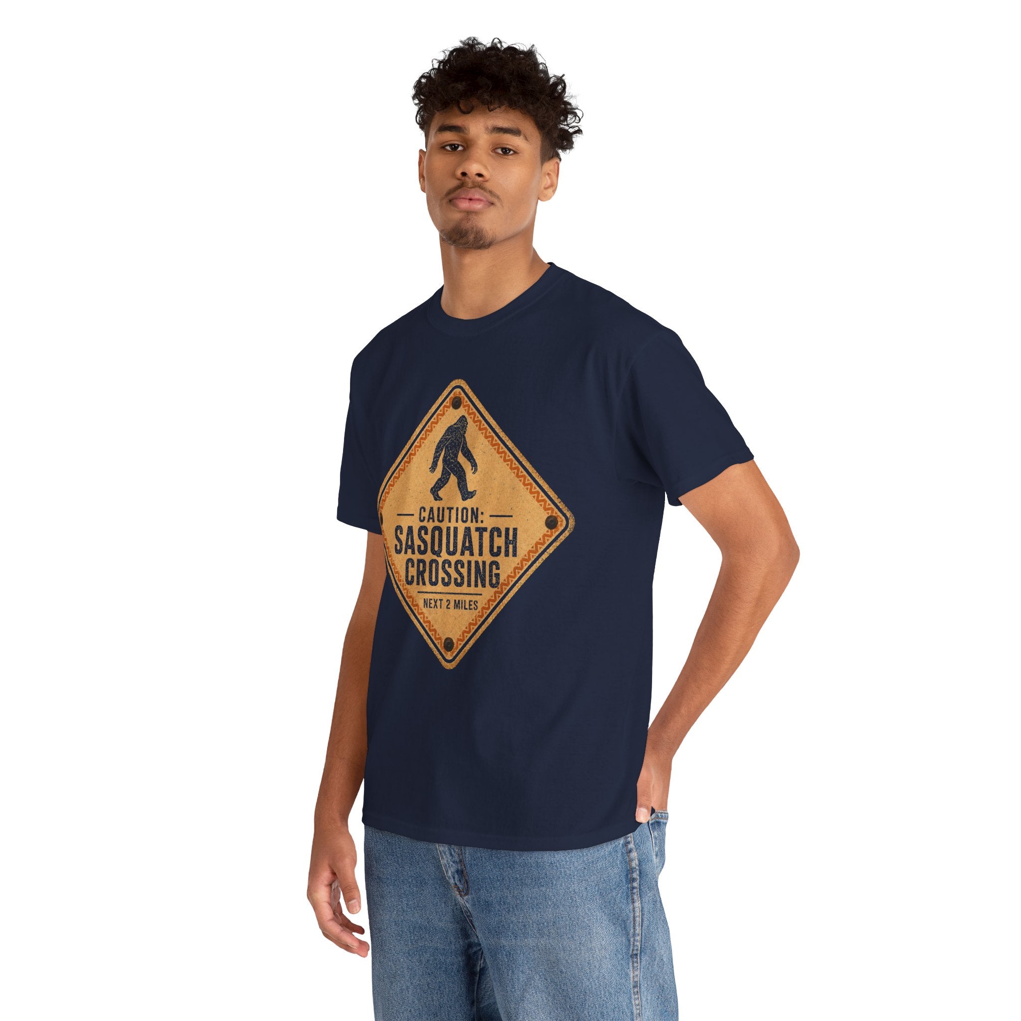 Sasquatch Crossing T-Shirt – Funny Retro Road Sign Bigfoot Graphic Tee