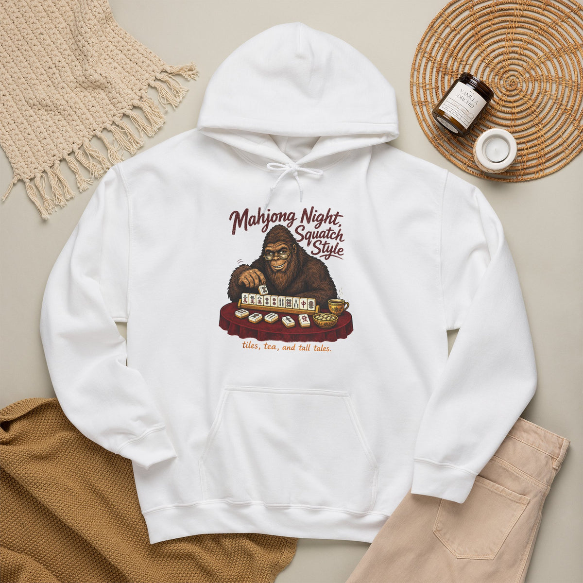 Mahjong Night Sasquatch Hoodie – Vintage Bigfoot Mahjong Pullover